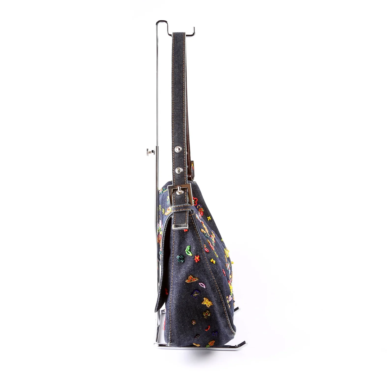 Beaded Denim Mama Baguette Navy/Multicolor - Image 4