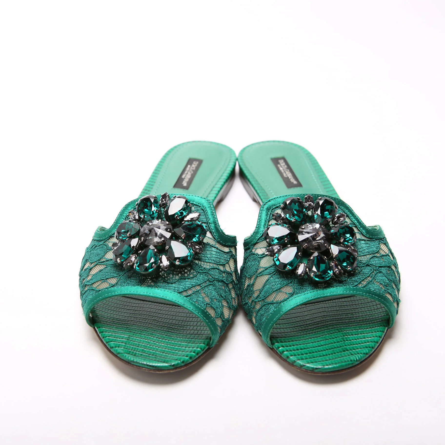 Bianca Lace Crystal Flats Size 37.5 Green - Image 2