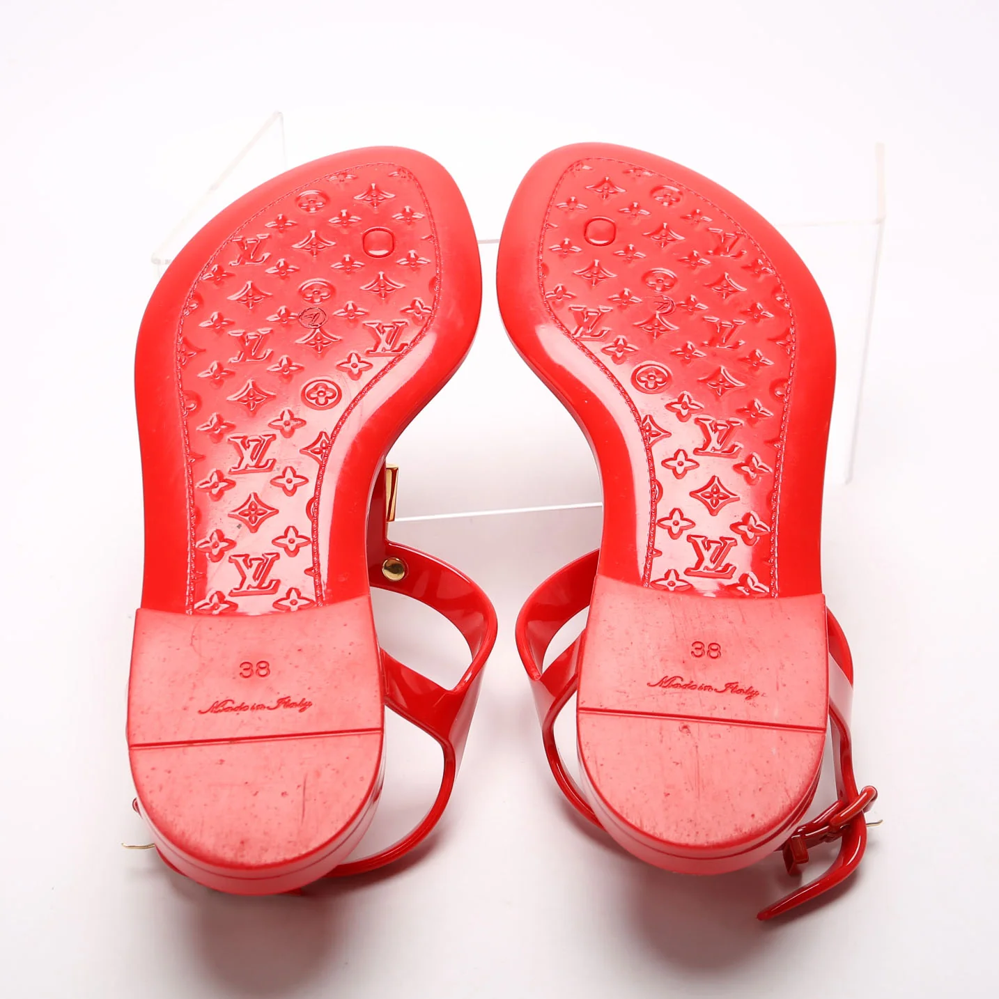 Bikini T-Strap Rubber Flat Sandals Size 38 Red - Image 8