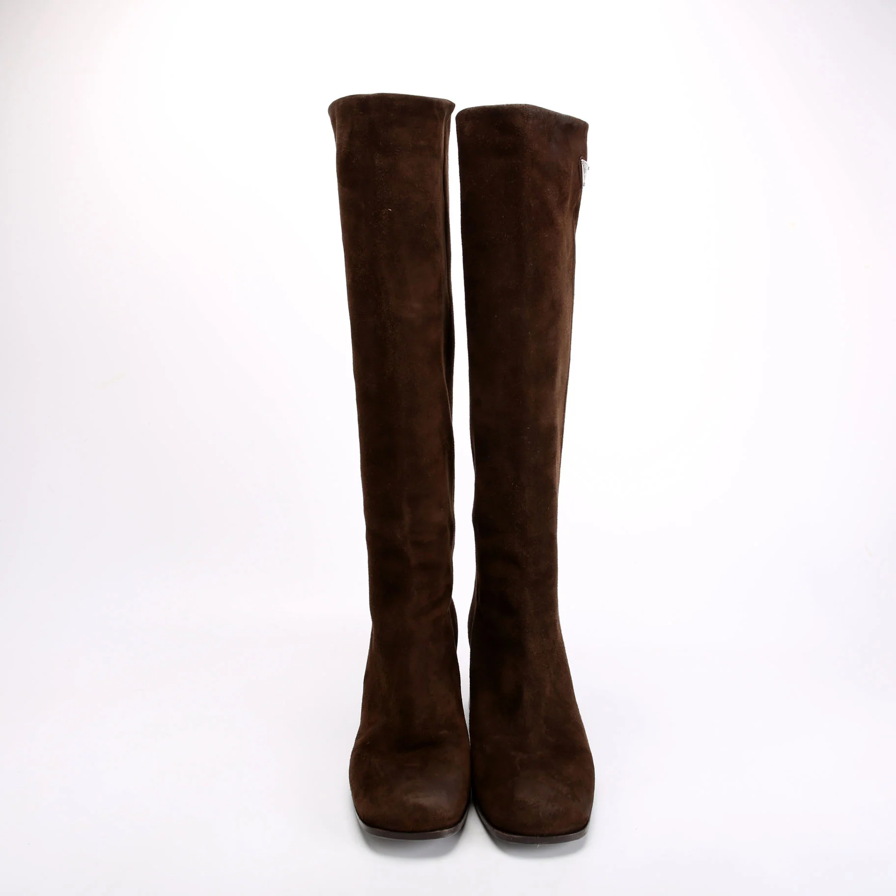 Block Heel Suede Knee Boots Size 38 Brown - Image 2