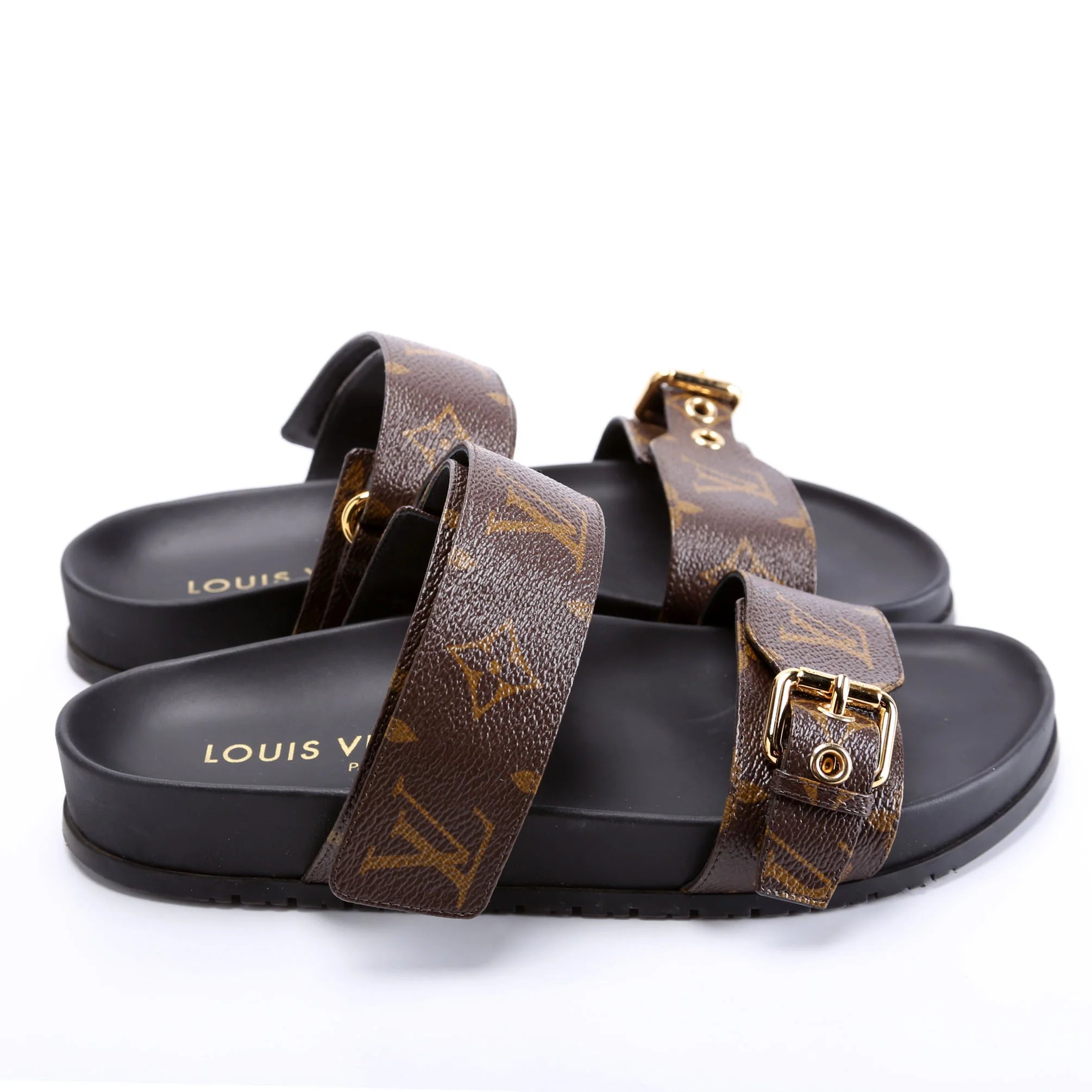 Bom Dia Flats Mules Monogram Size 38.5 Brown/Black - Image 3