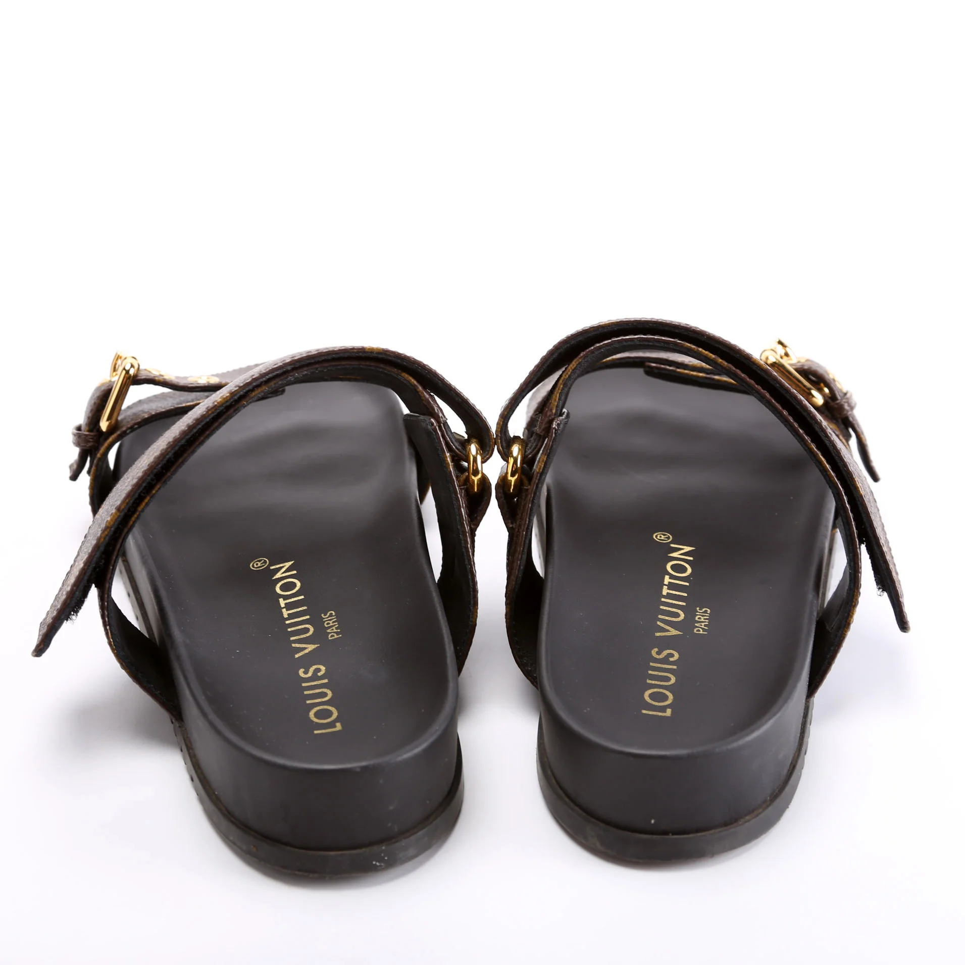 Bom Dia Flats Mules Monogram Size 38.5 Brown/Black - Image 4