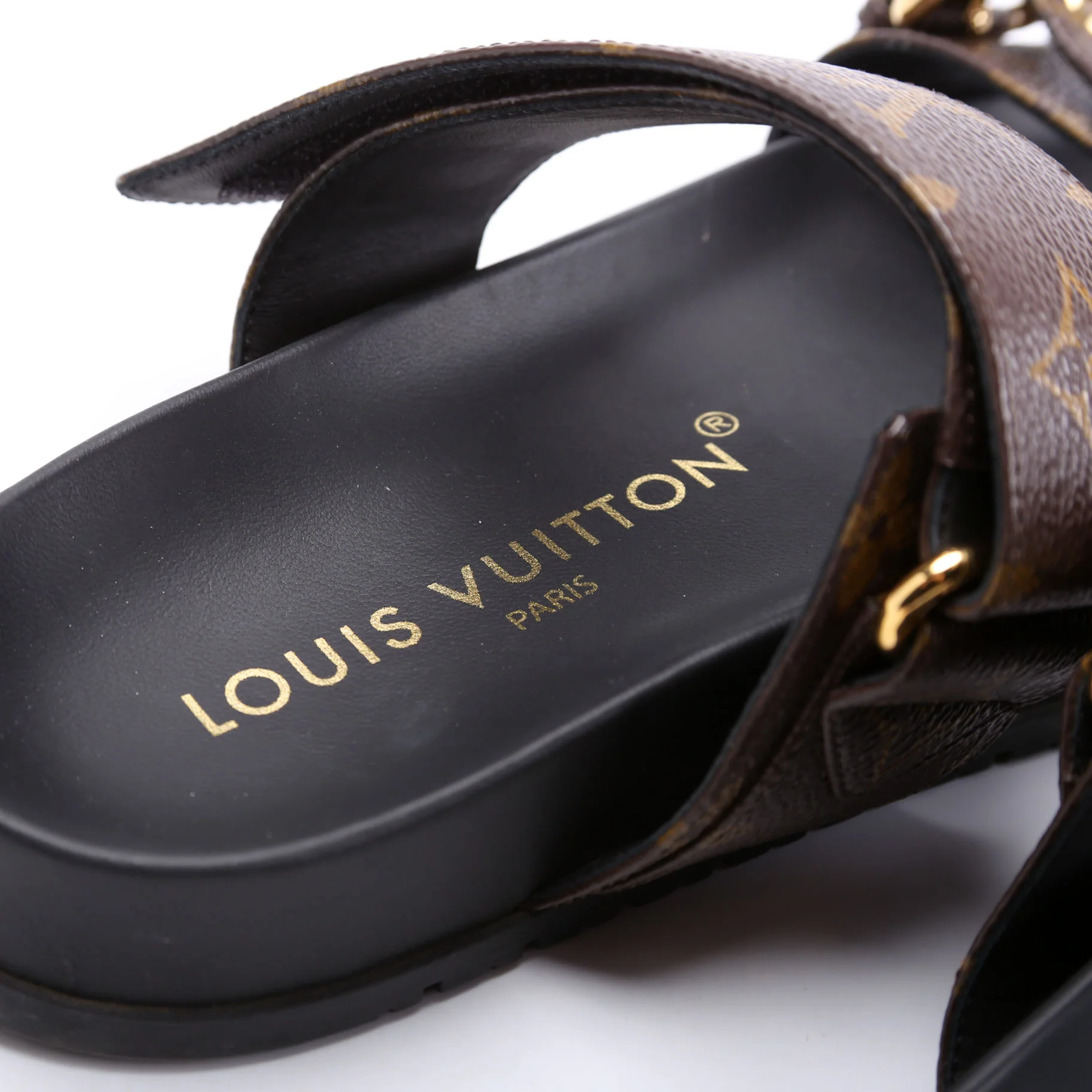 Bom Dia Flats Mules Monogram Size 38.5 Brown/Black - Image 5