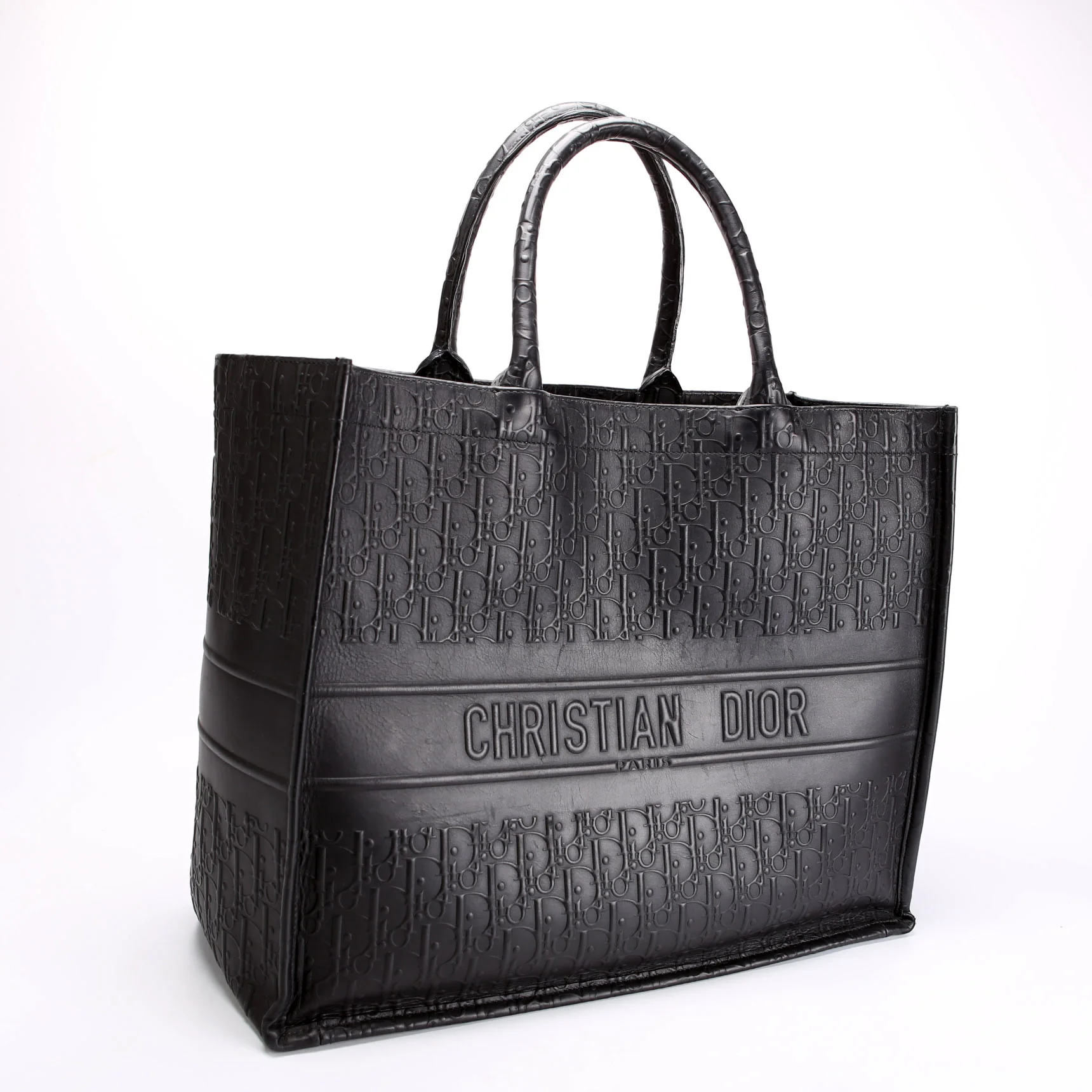 Book Tote Large Calfskin Embossed Black - Image 2