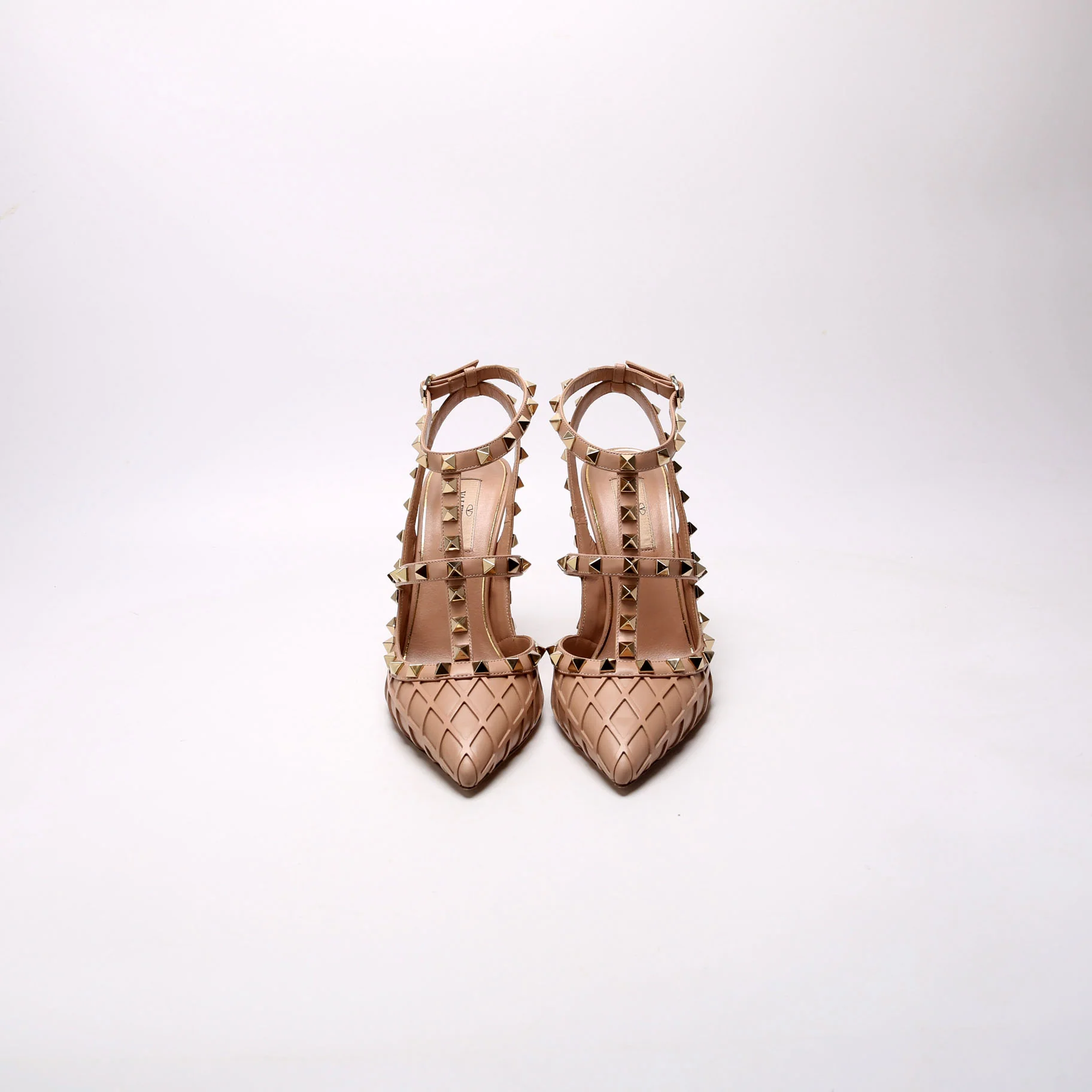 Boudoir Rockstud Ankle Strap Heels Size 38 Tan - Image 2
