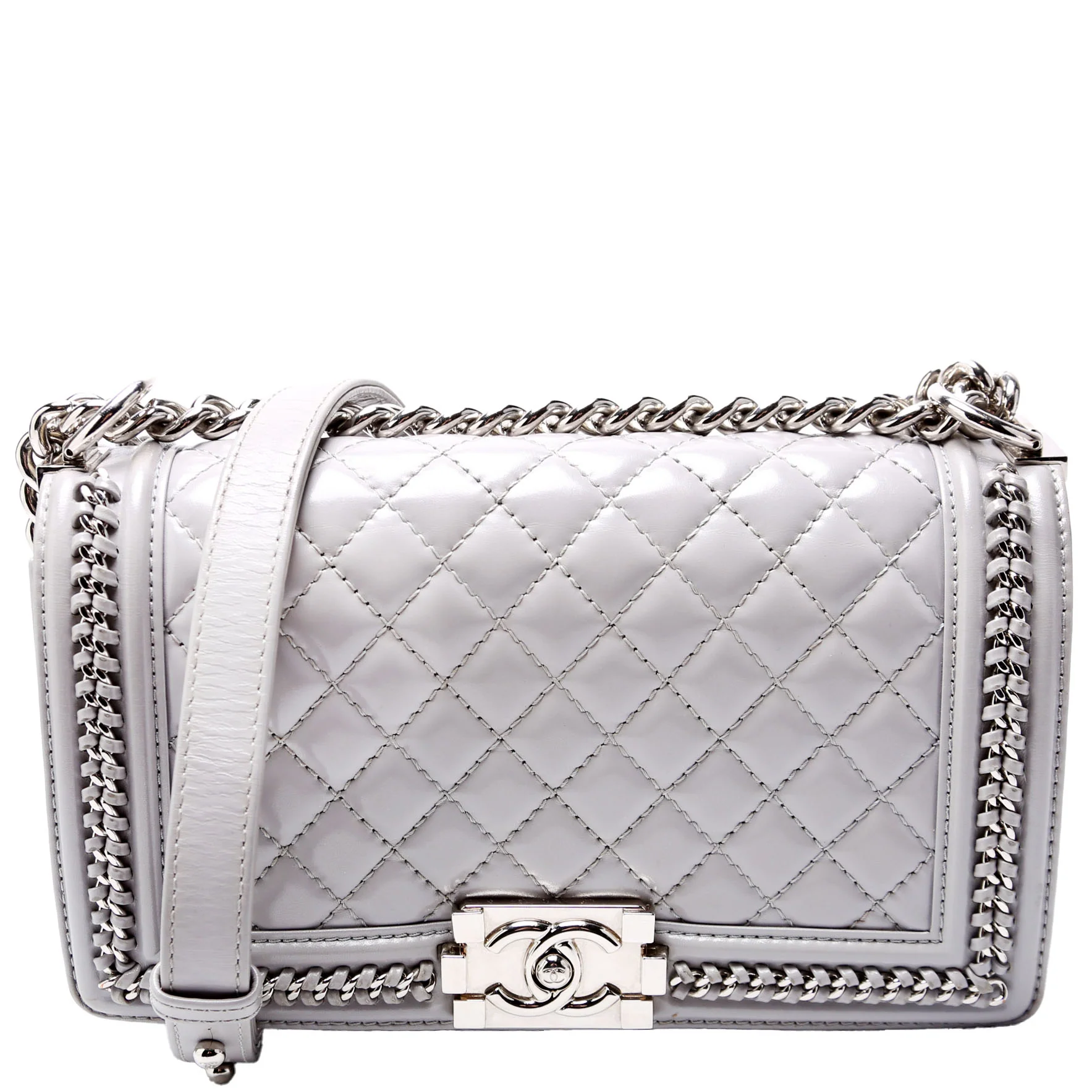Boy Flap Medium Chain Around Quilted Lambskin 30M Grey