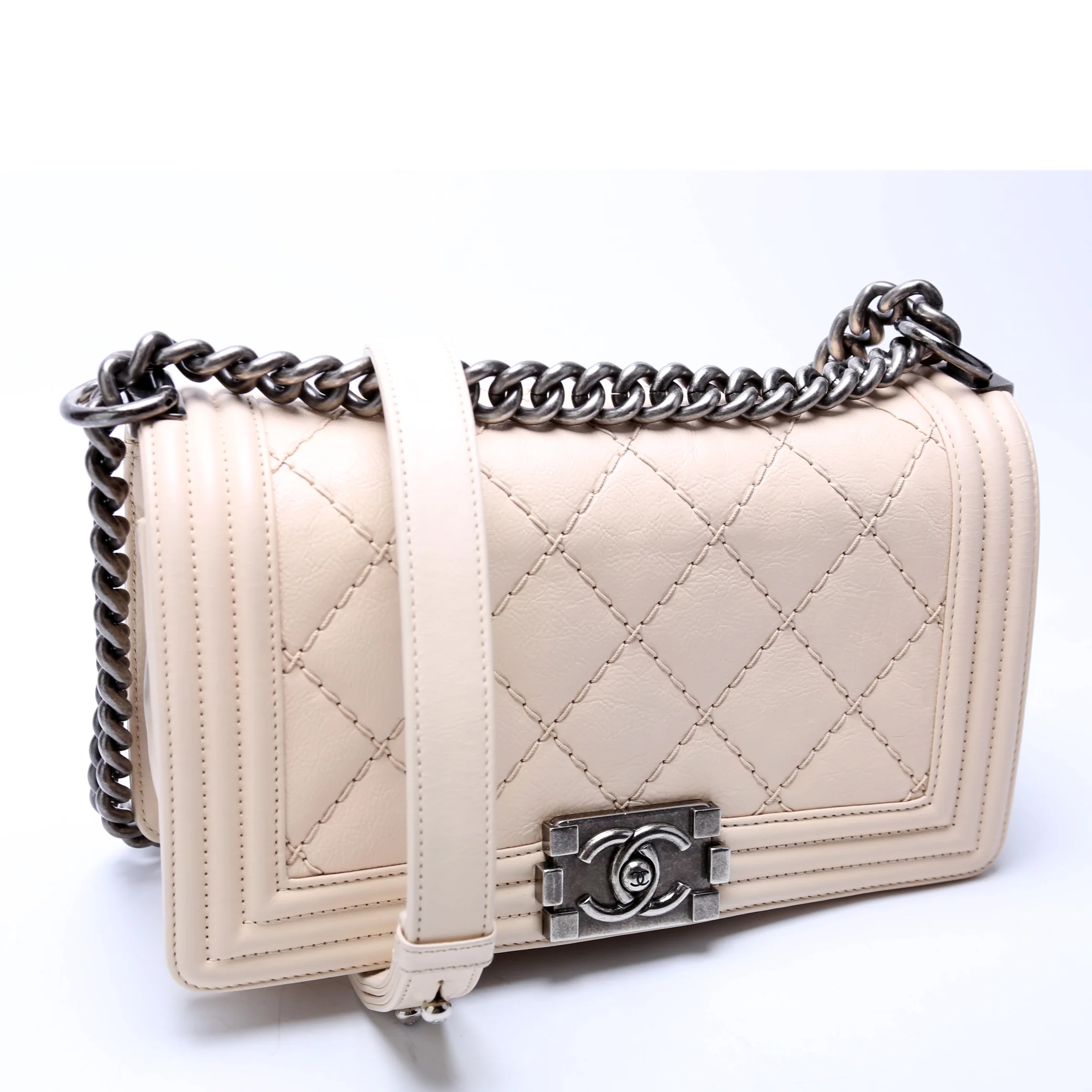 Boy Flap Medium New Calfskin Double Stitch 18M Cream - Image 2