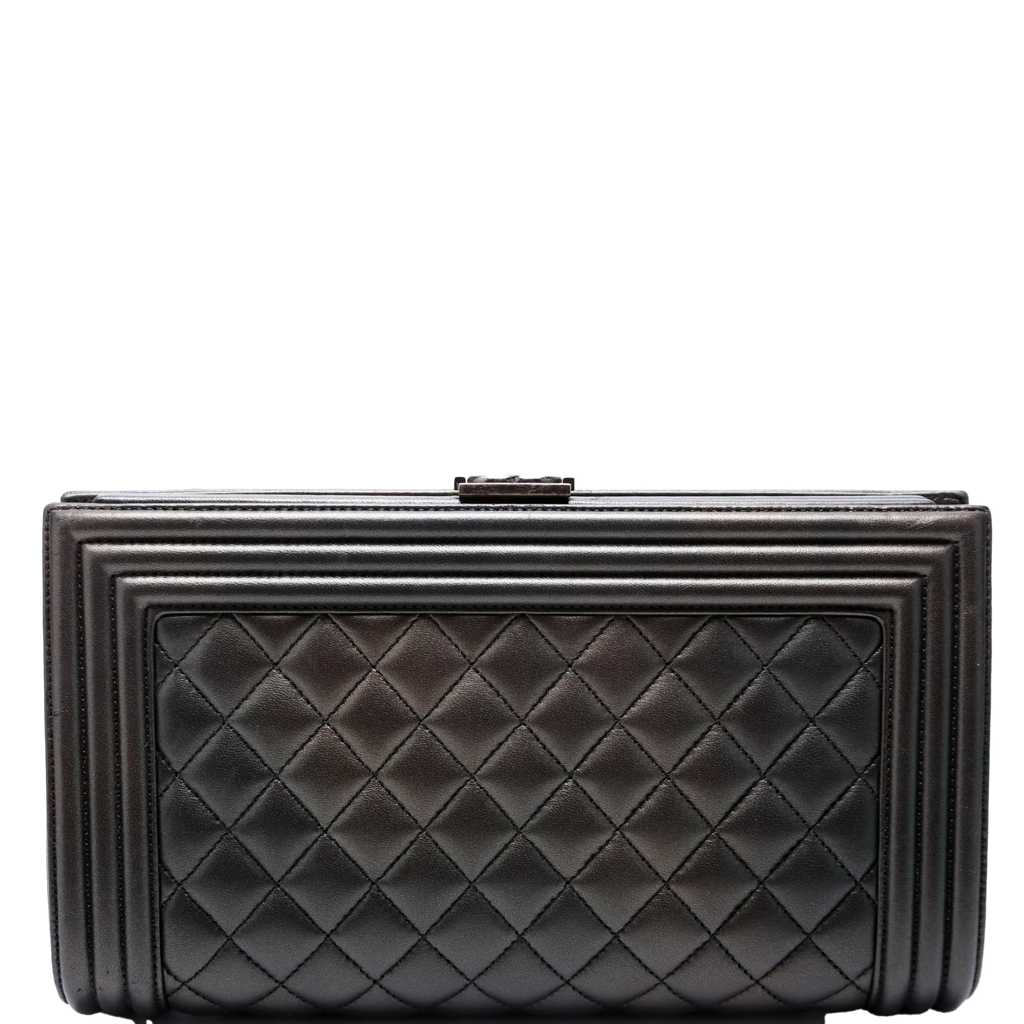 Boy Frame Clutch Metallic Lambskin 24M Grey
