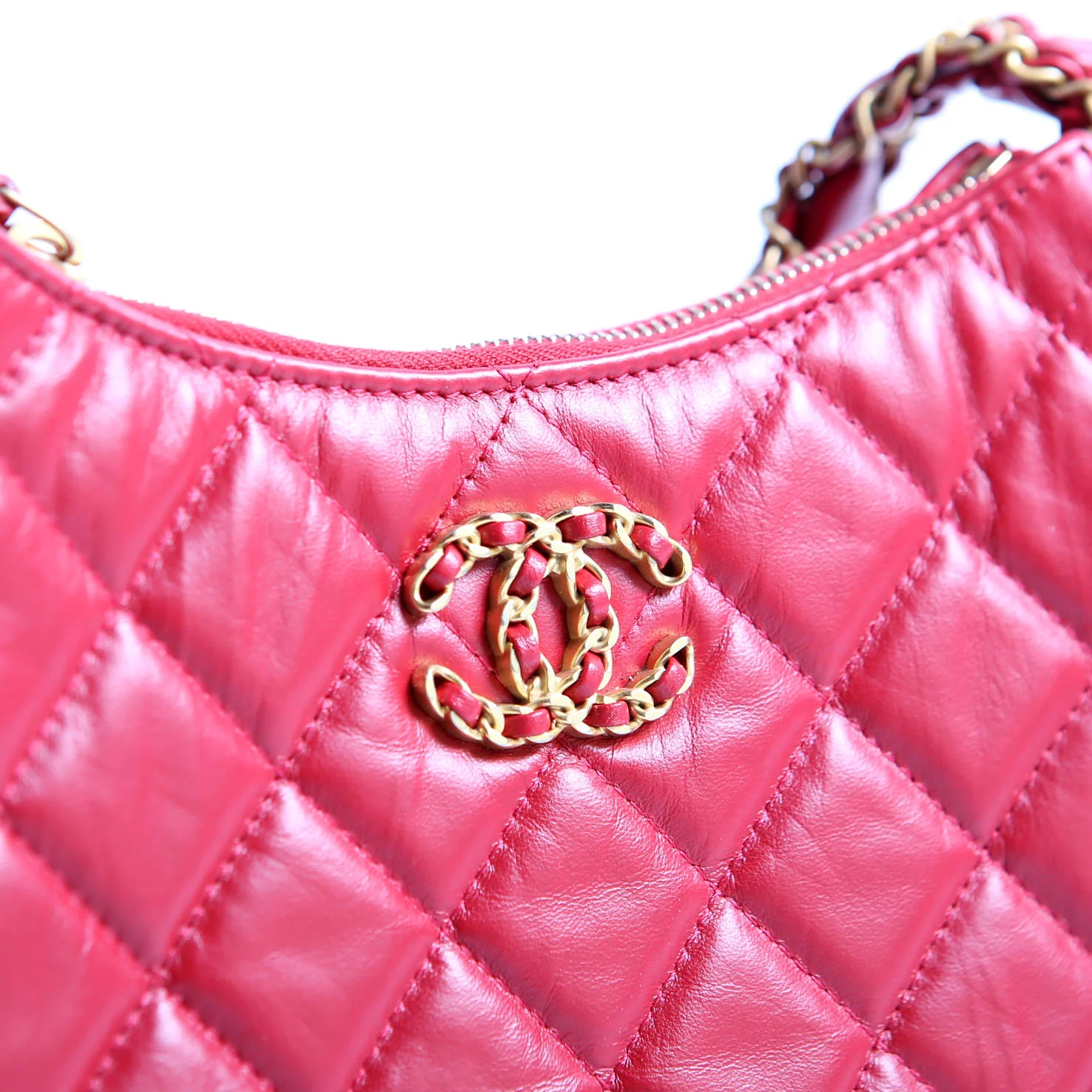 Braided CC Small Hobo Crumpled Calfskin RFID Red - Image 10