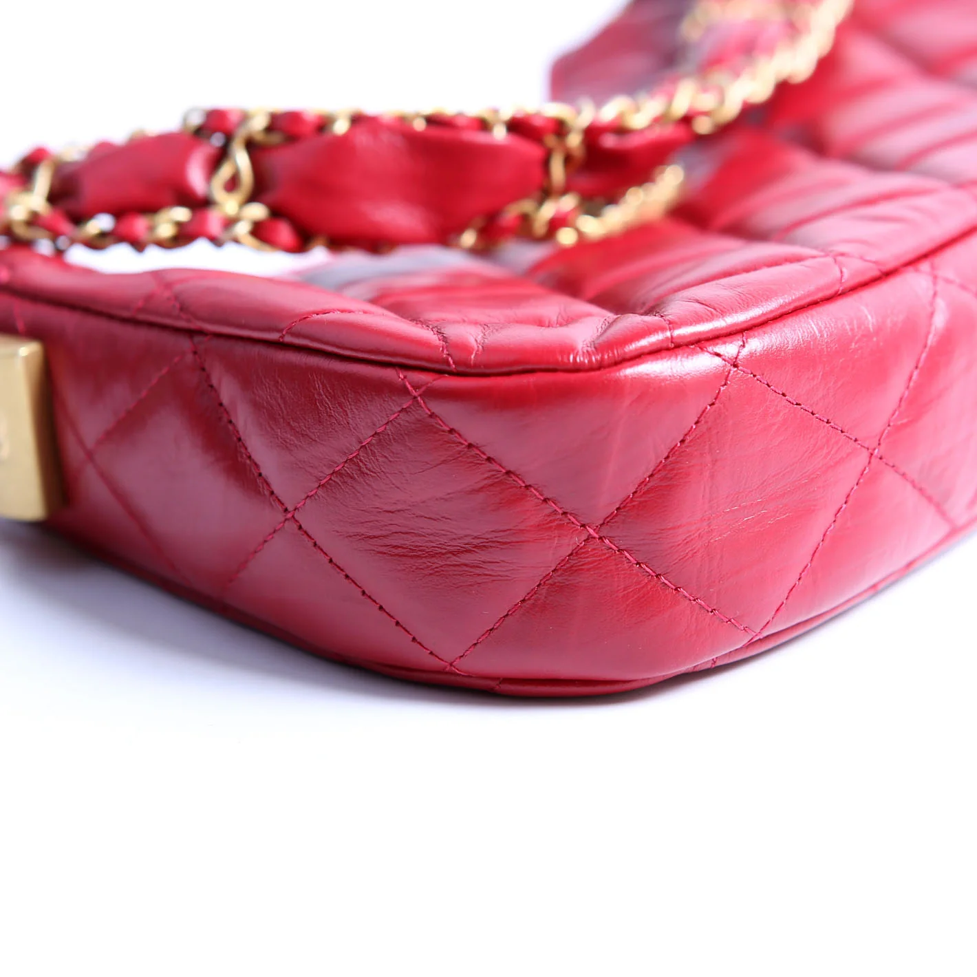 Braided CC Small Hobo Crumpled Calfskin RFID Red - Image 6