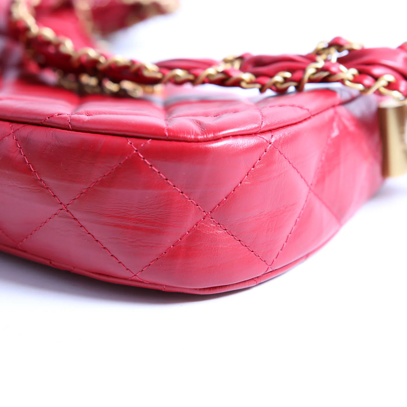 Braided CC Small Hobo Crumpled Calfskin RFID Red - Image 7