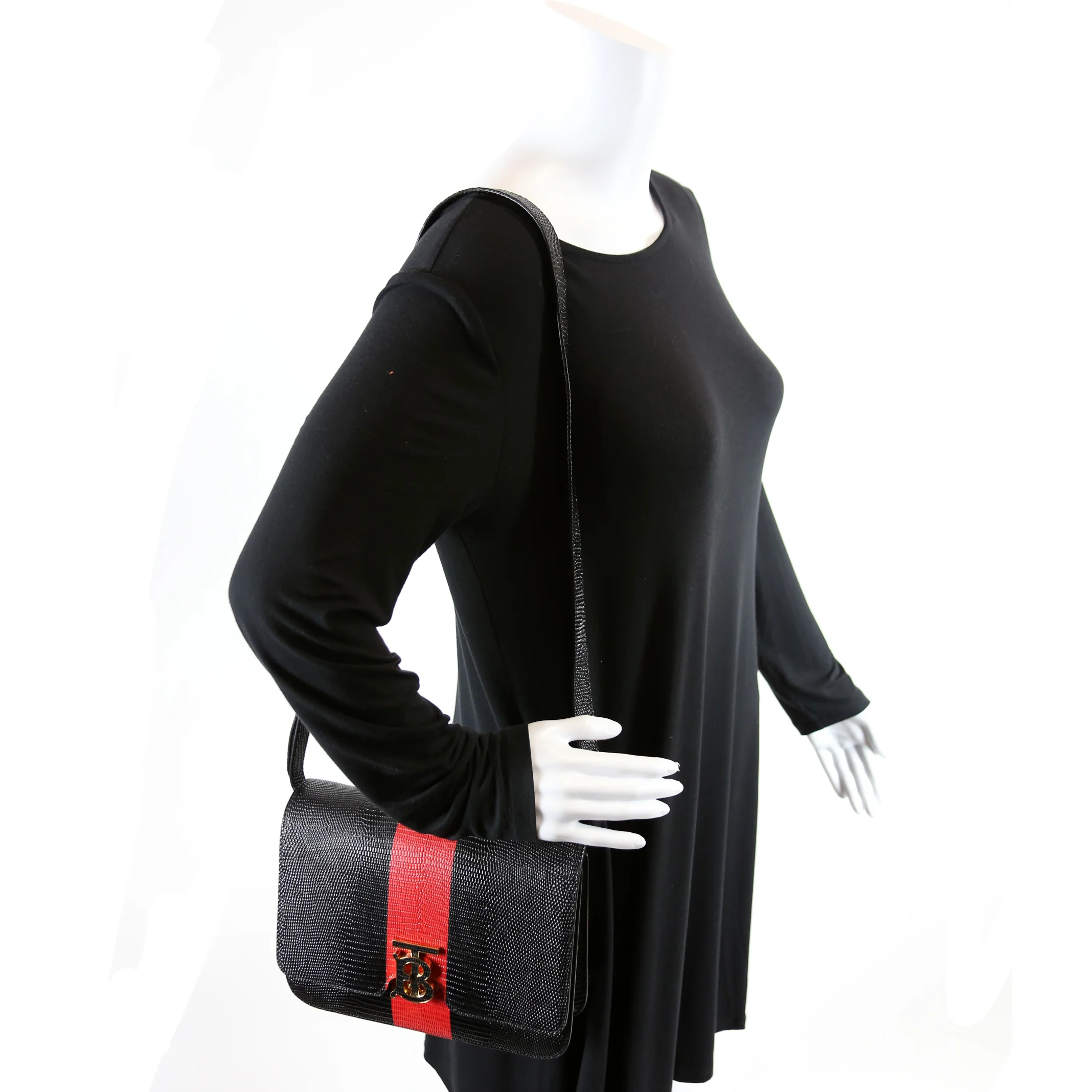 Brit Embossed Leather Crossbody Black - Image 11