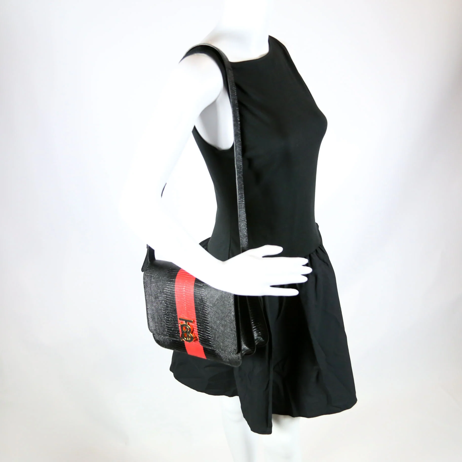 Brit Embossed Leather Crossbody Black/Red - Image 11