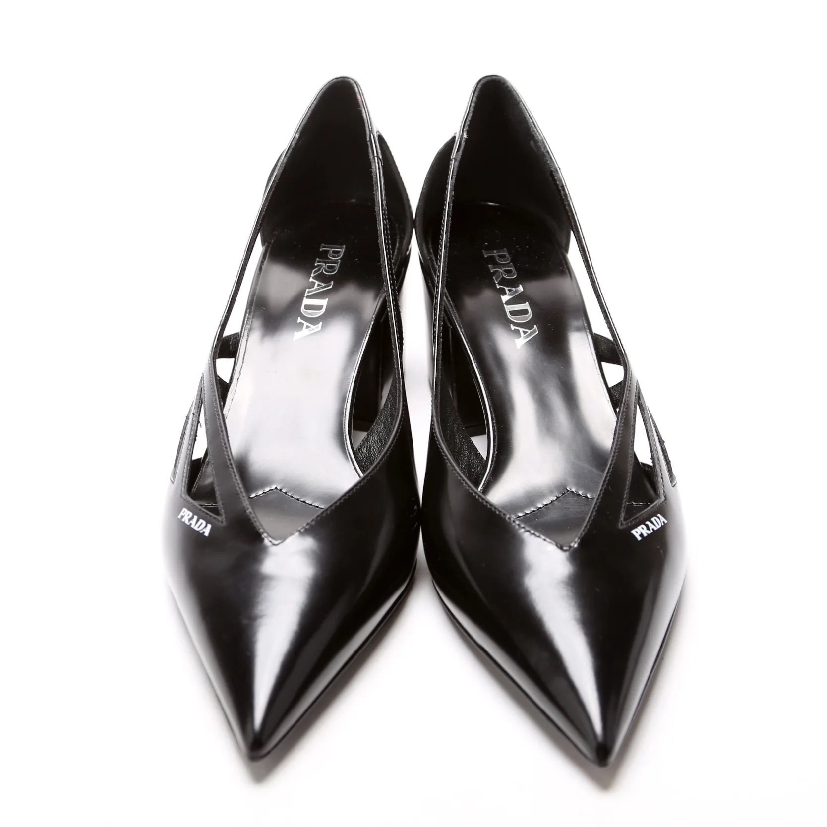 Brushed Leather Cut-Out 55MM Pumps Size 38 Black - Image 2
