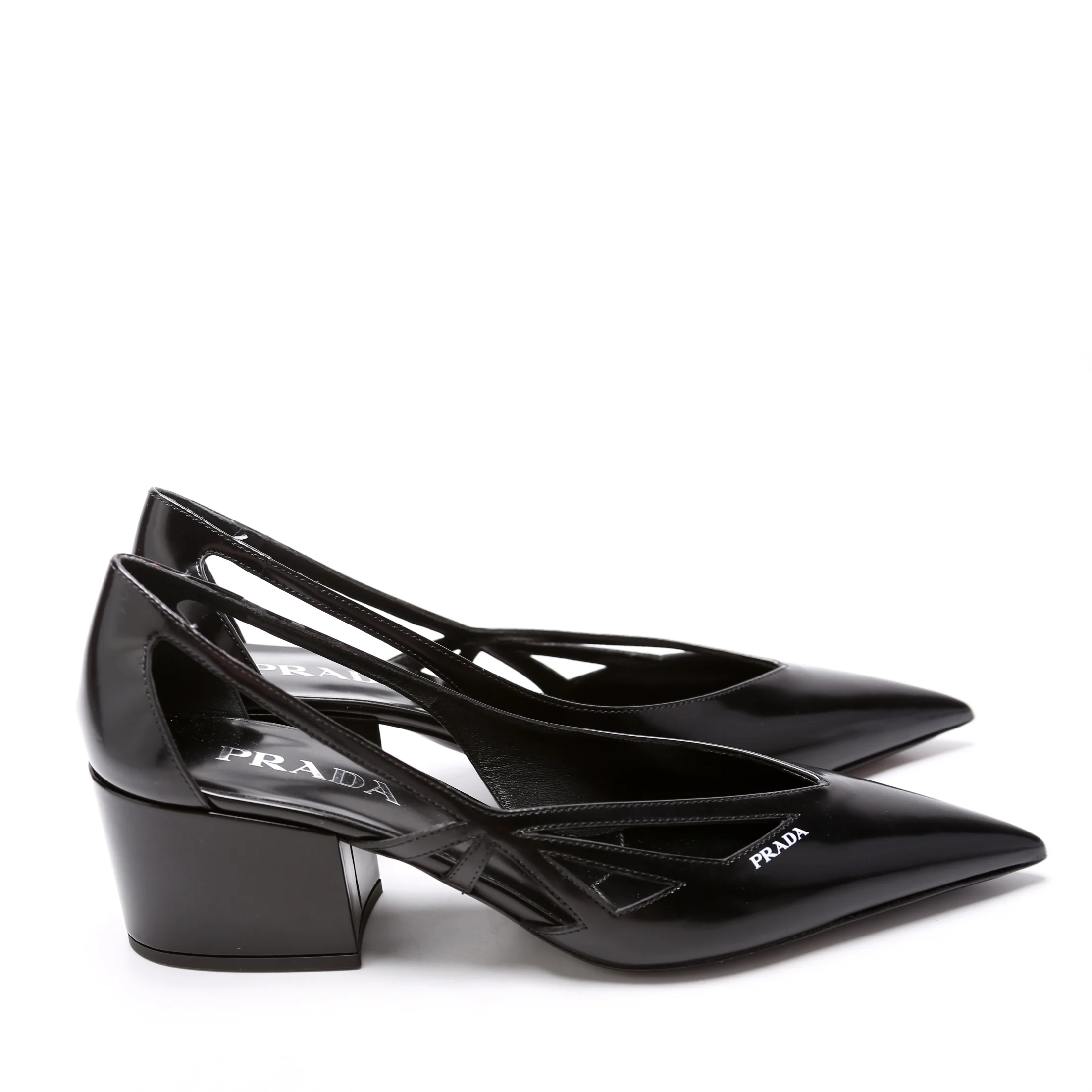 Brushed Leather Cut-Out 55MM Pumps Size 38 Black - Image 3
