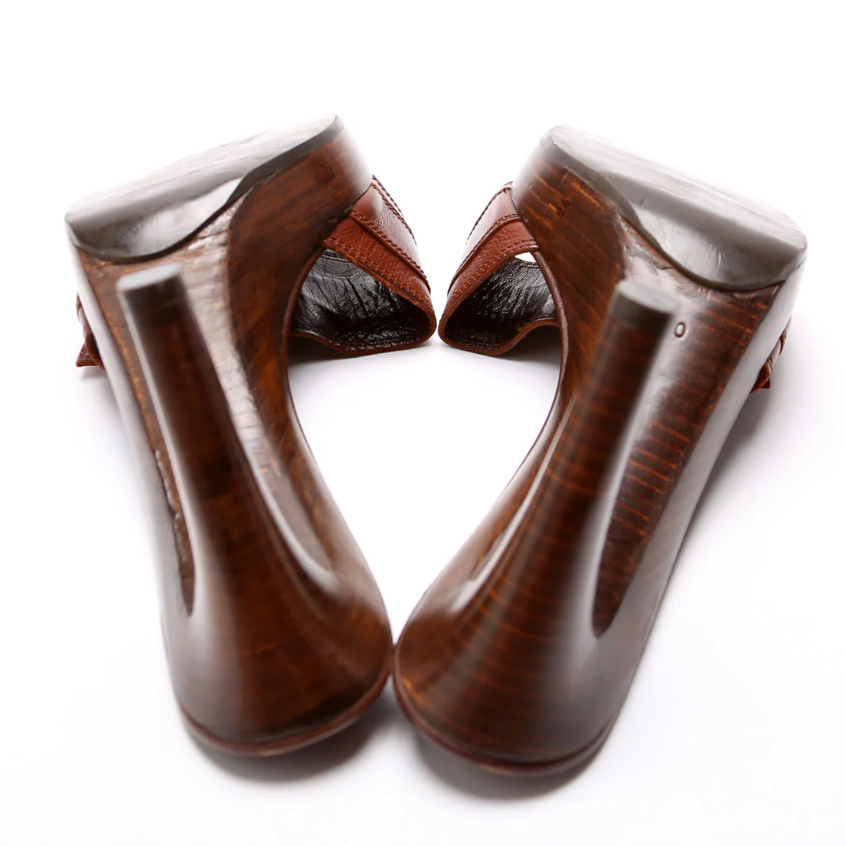 Buckle Leather Wood Platform Heels Size 40 Brown - Image 5