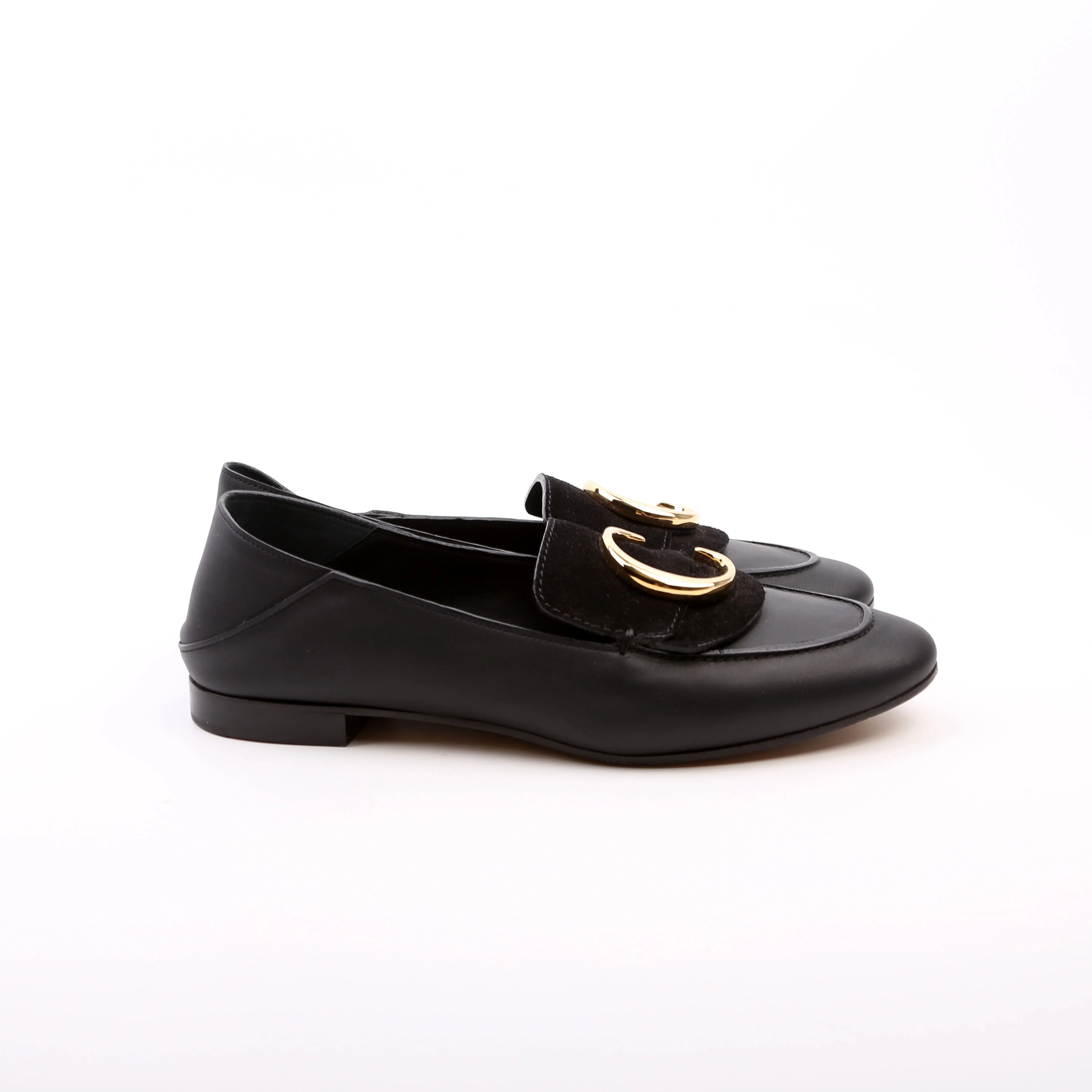 C Logo Loafers Suede/Leather Size 38 Black - Image 3