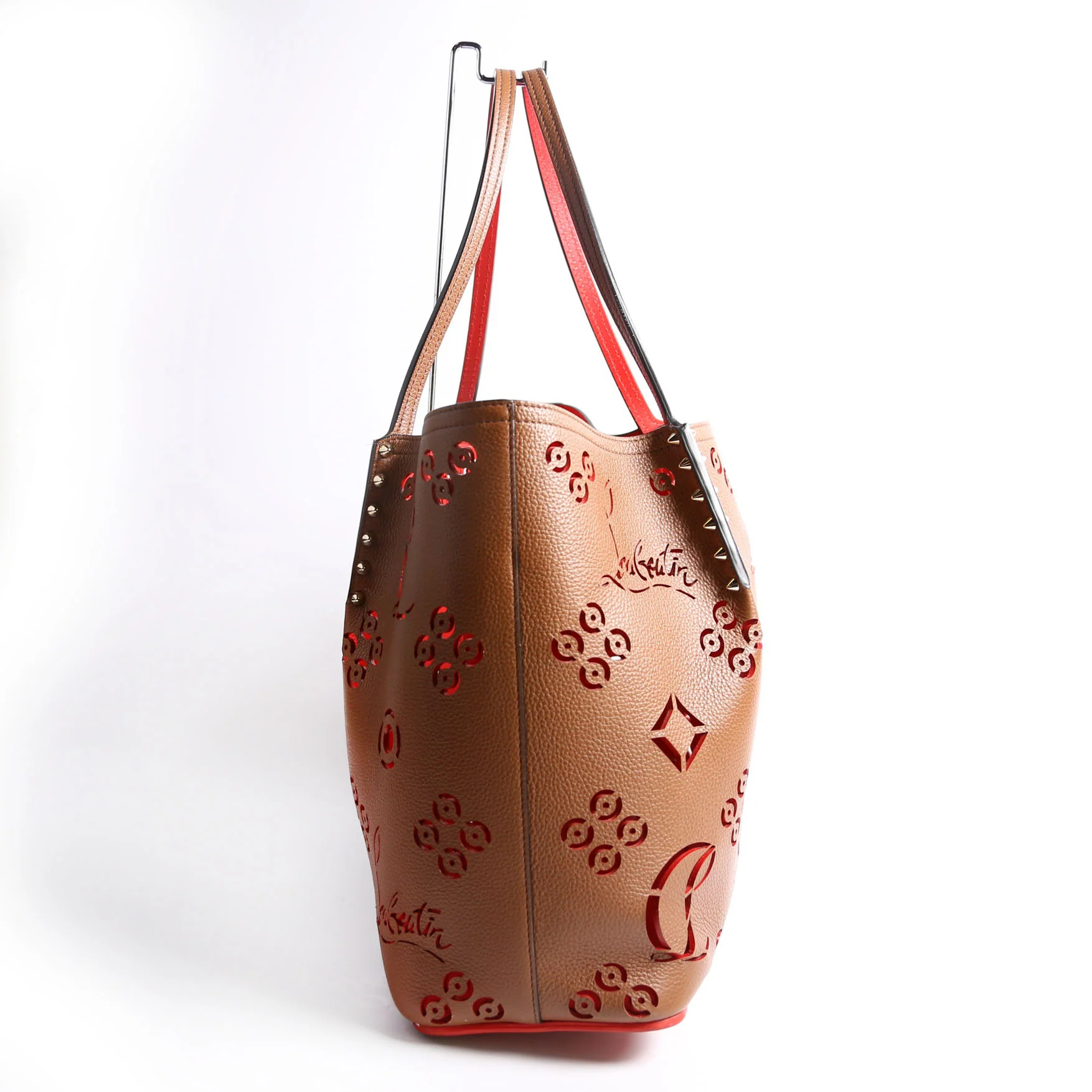 Cabarock Loubinthesky Perforated Leather Large Tote Brown - Image 4