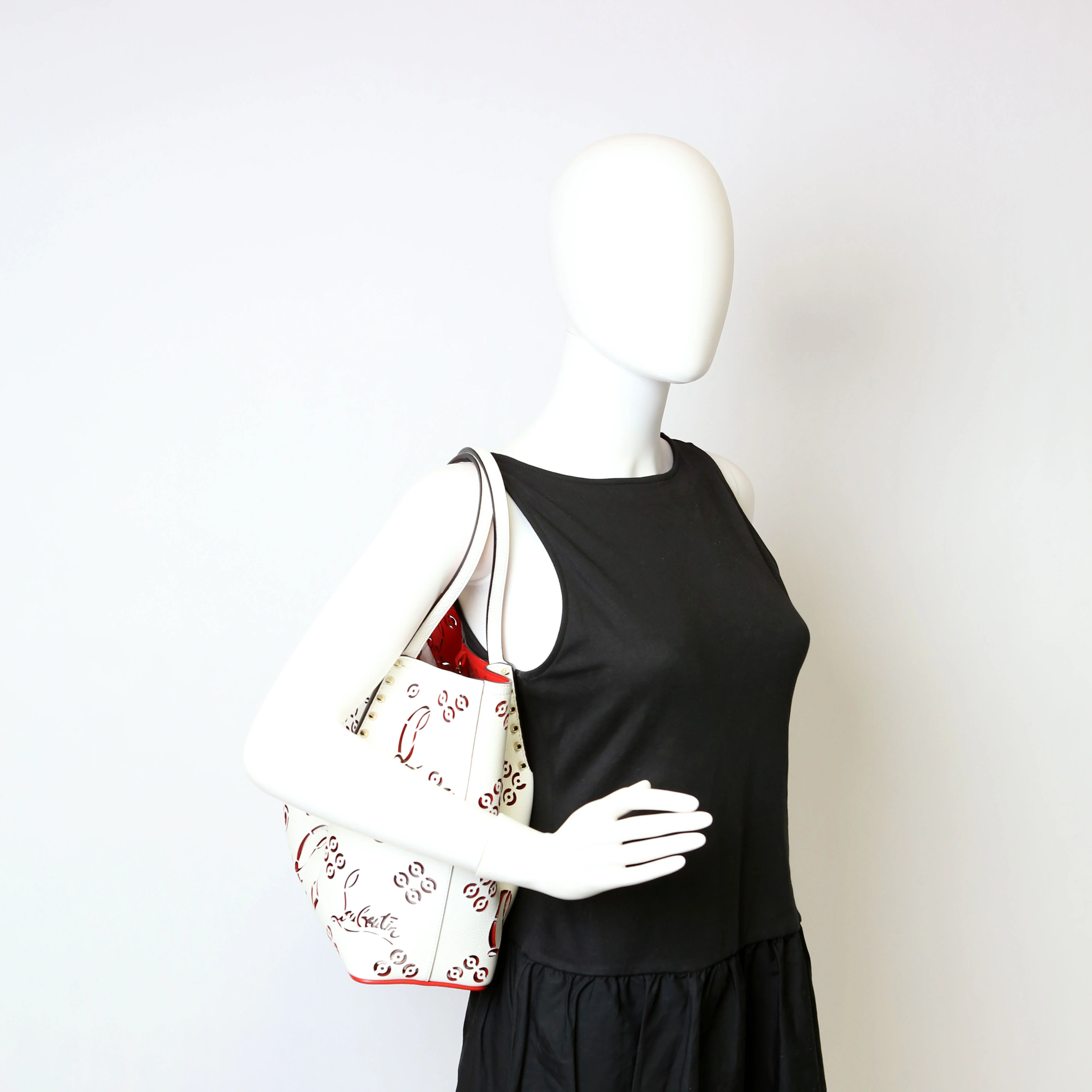 Cabarock Loubinthesky Perforated Leather Large Tote White - Image 13