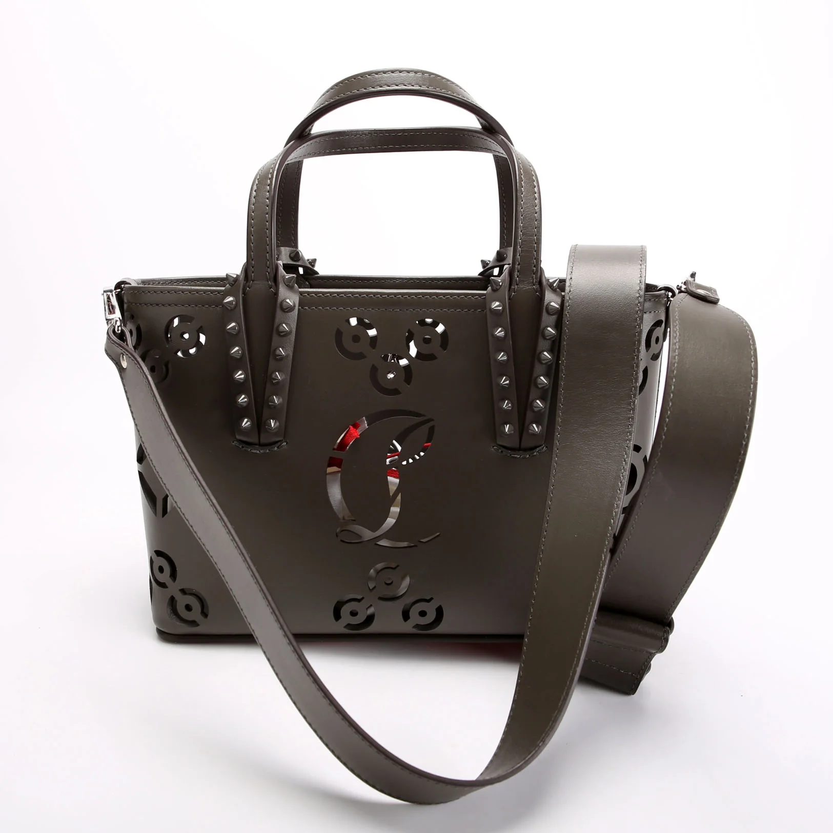 Cabata Mini Loubinthesky Perforate Tote Gray/Red - Image 3