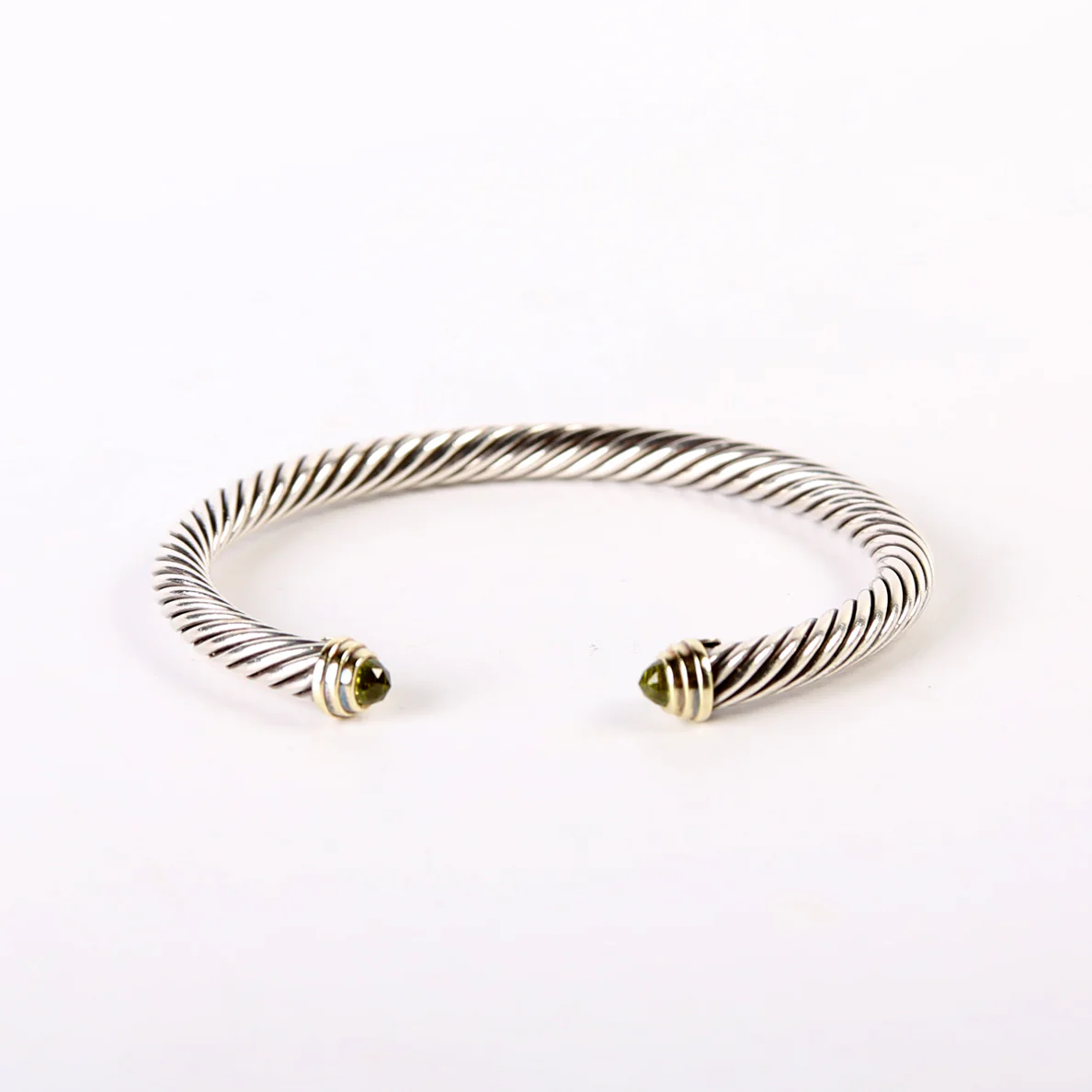 Cable Cuff 5MM Bracelet 925/585/Peridot - Image 3