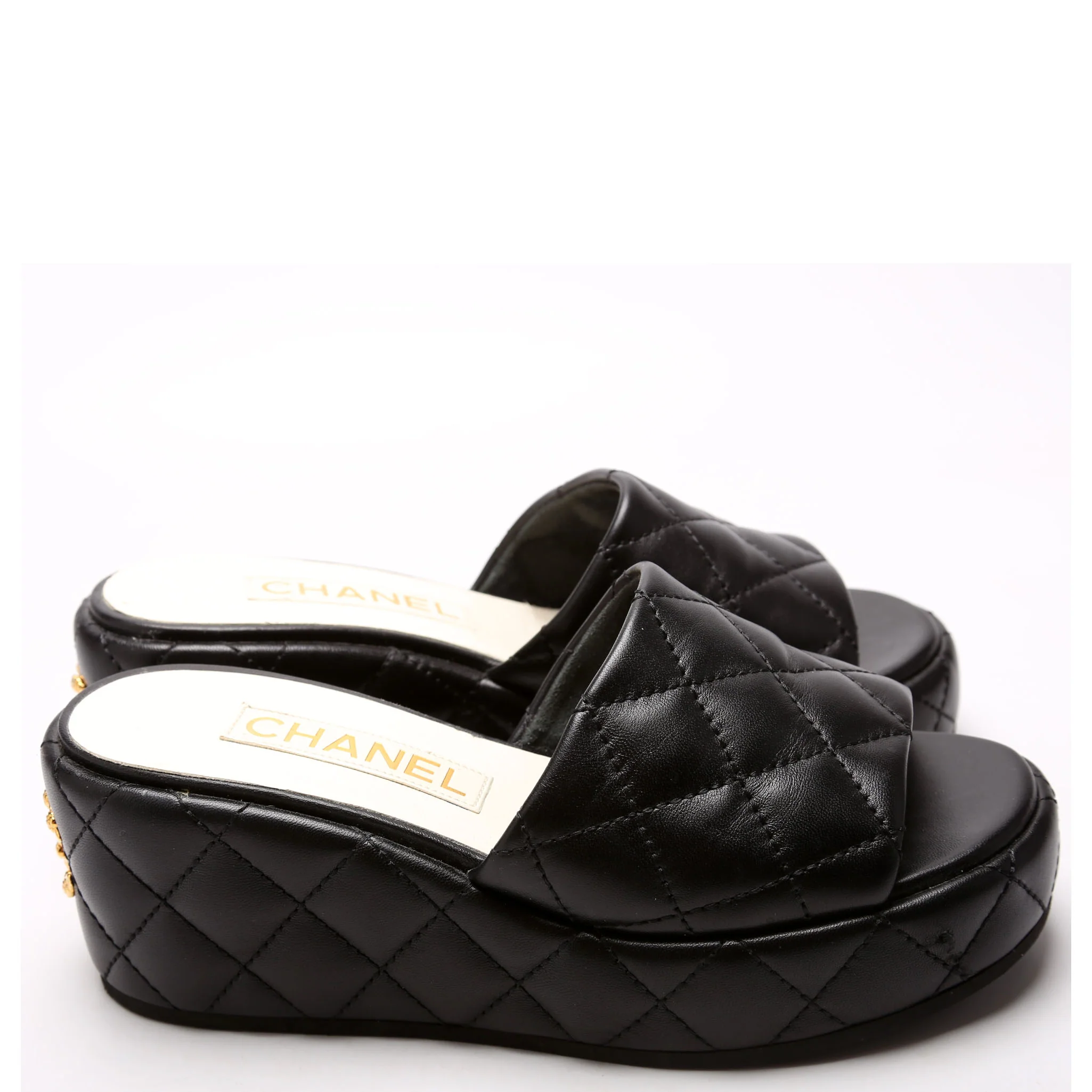 Camelia Quilted Lambskin Platform Mules Size 37 Black - Image 3