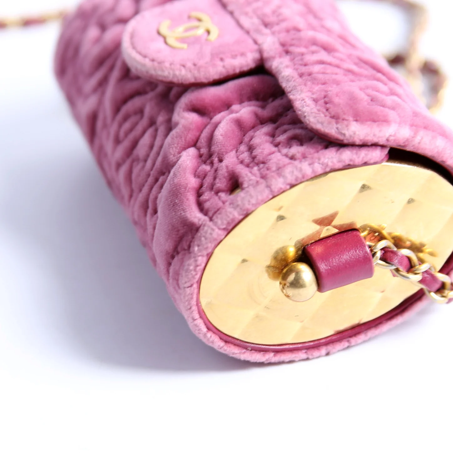 Camellia Embossed Velvet Jewel Belt Card Holder With Chain Mauve - Image 7