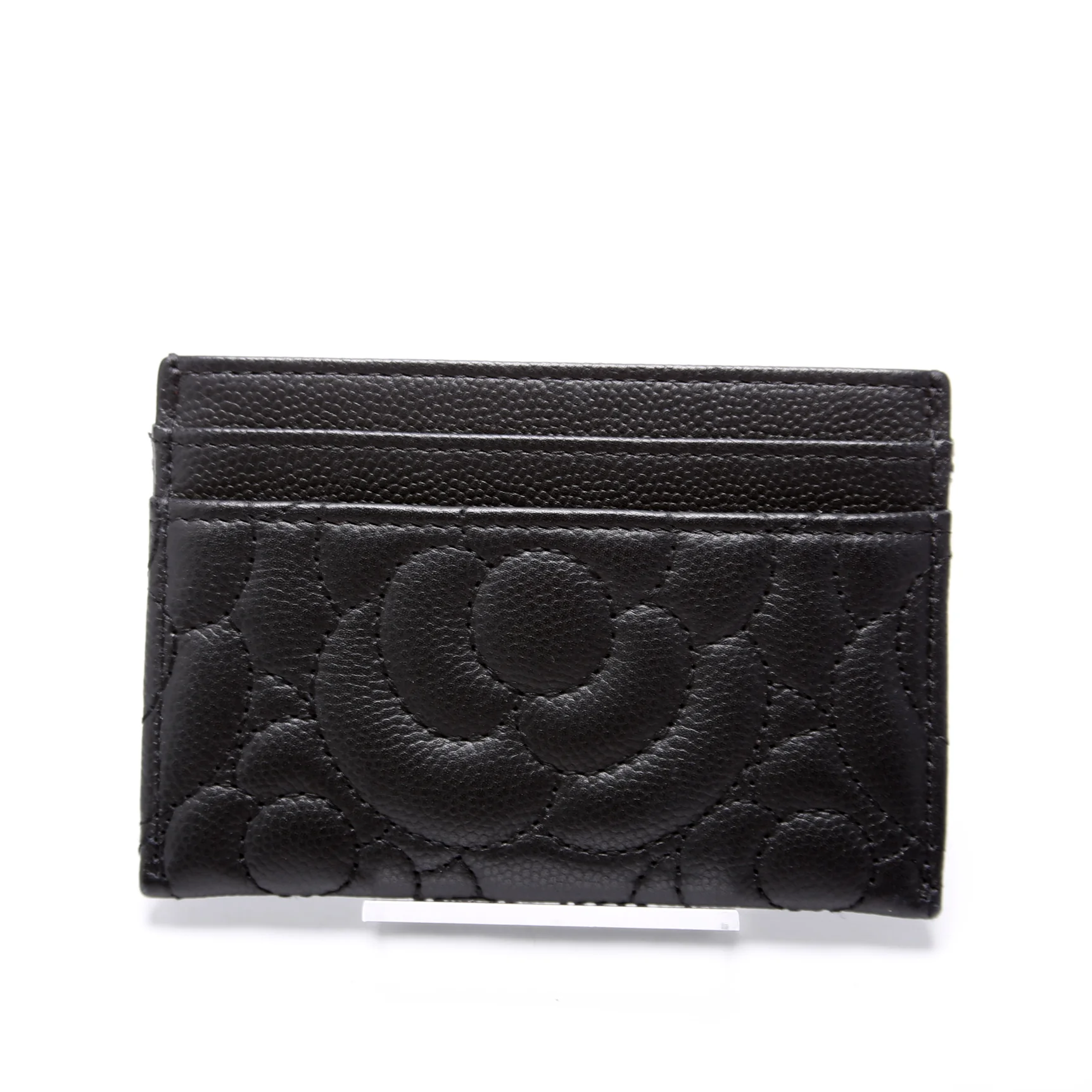 Camellia Flower Embossed Caviar Card Holder 24M Black - Image 3