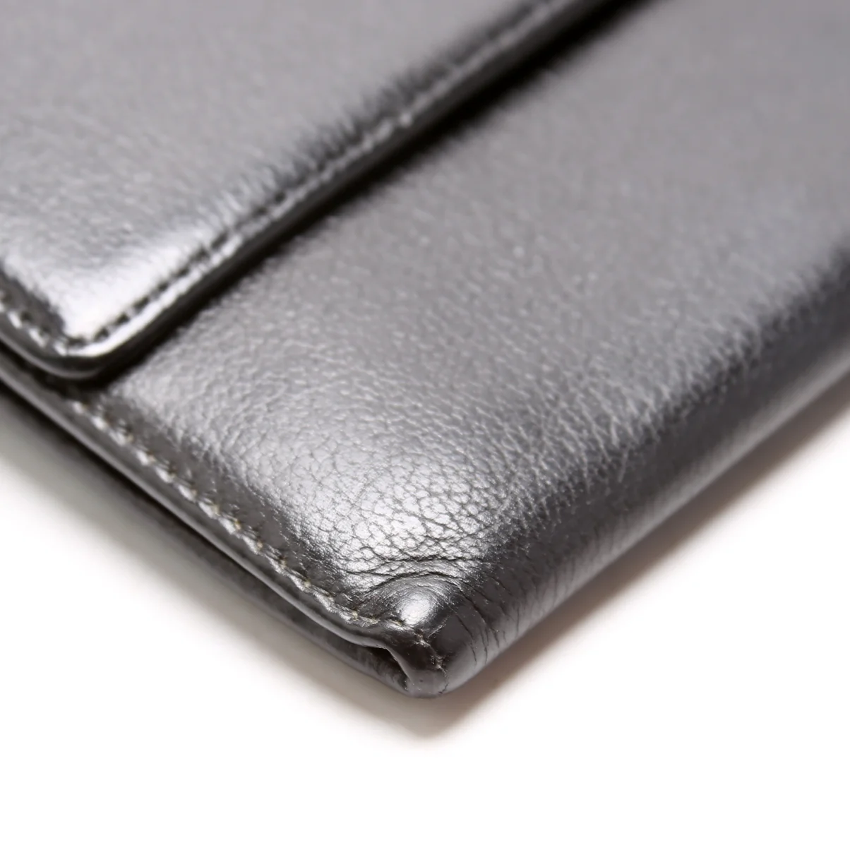 Camellia Flower Goatskin Flap Wallet 12M Black - Image 5
