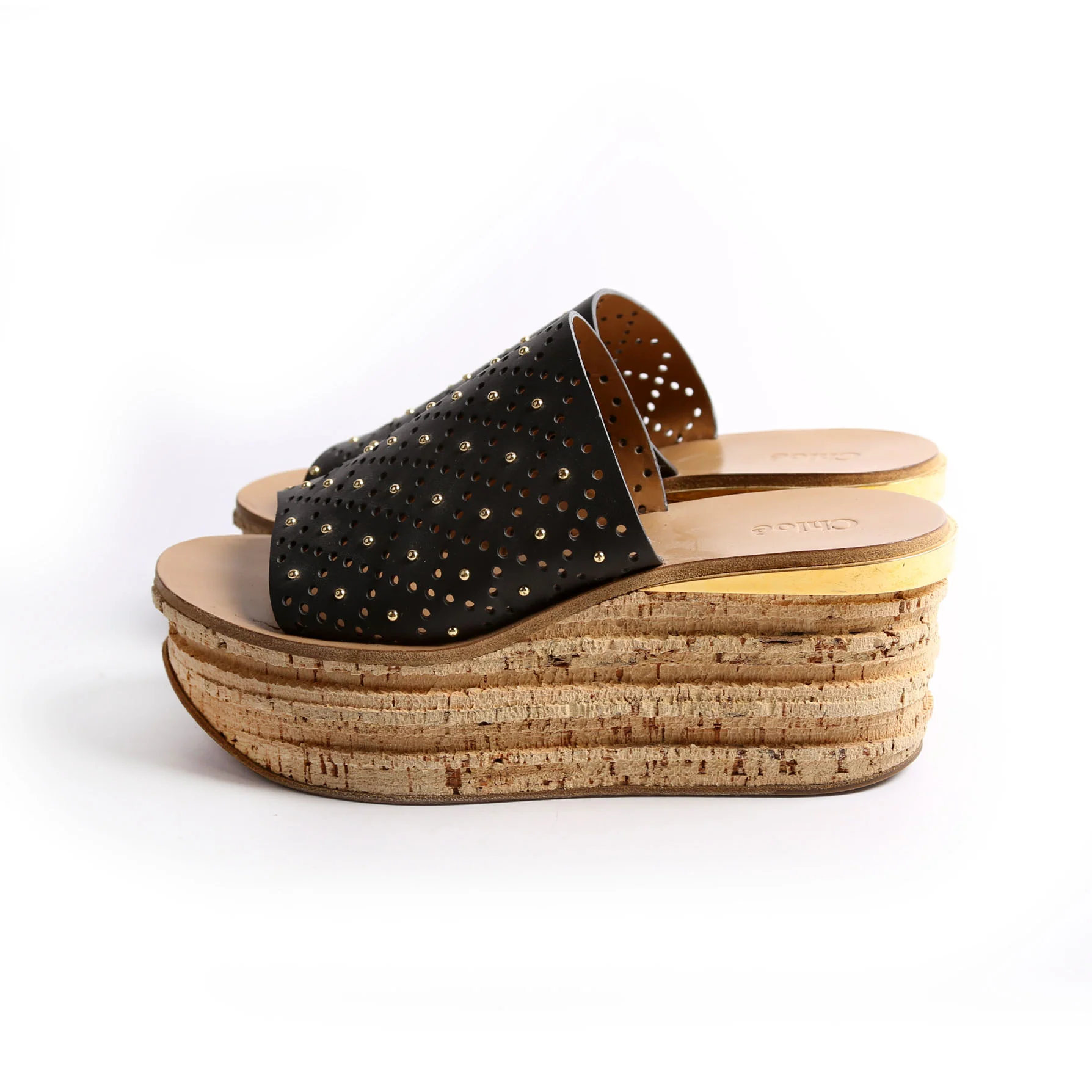 Camille Cork Platform Sandals Size 39 Black - Image 4