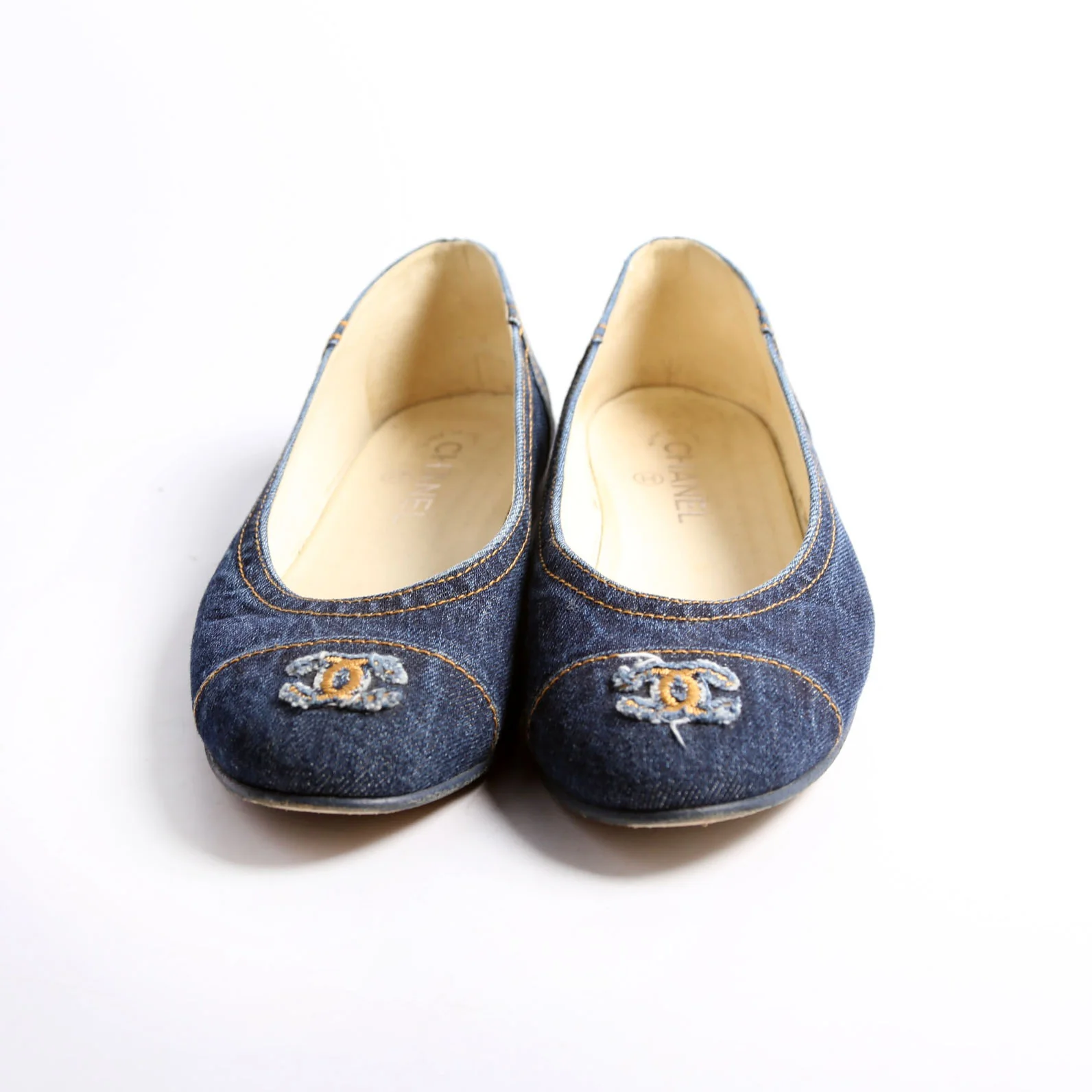Cap Toe Ballet Flats Size 42 Denim - Image 2