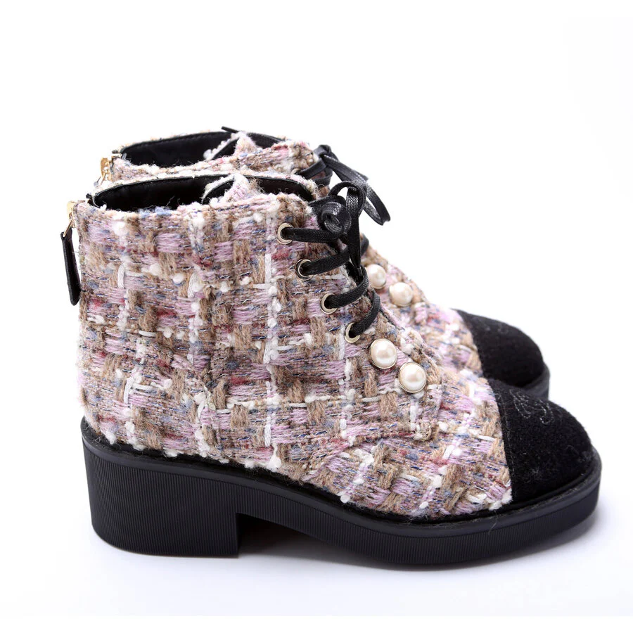 Cap Toe CC Tweed Pearly Ankle Boots Size 36 - Image 3