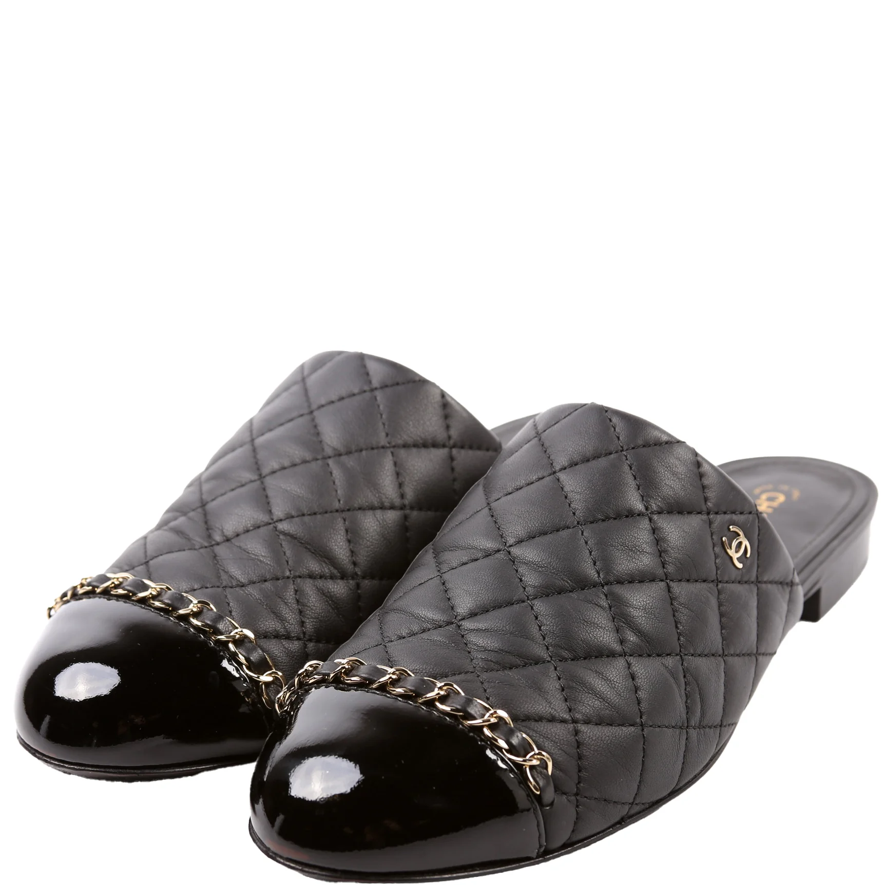 Cap Toe Quilted Chain Mules Size 39.5