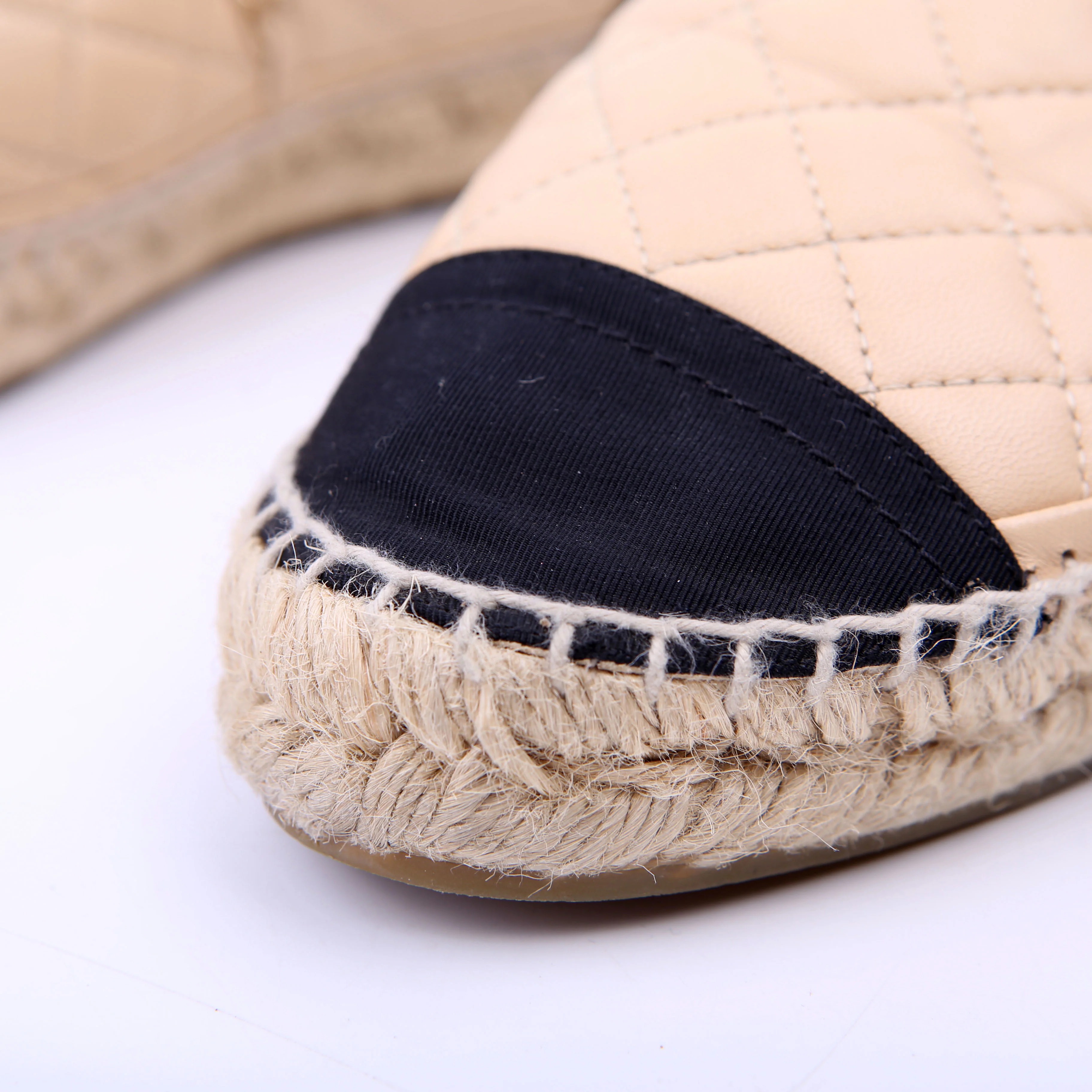 Cap Toe Quilted Espadrilles Size 38 Tan - Image 8