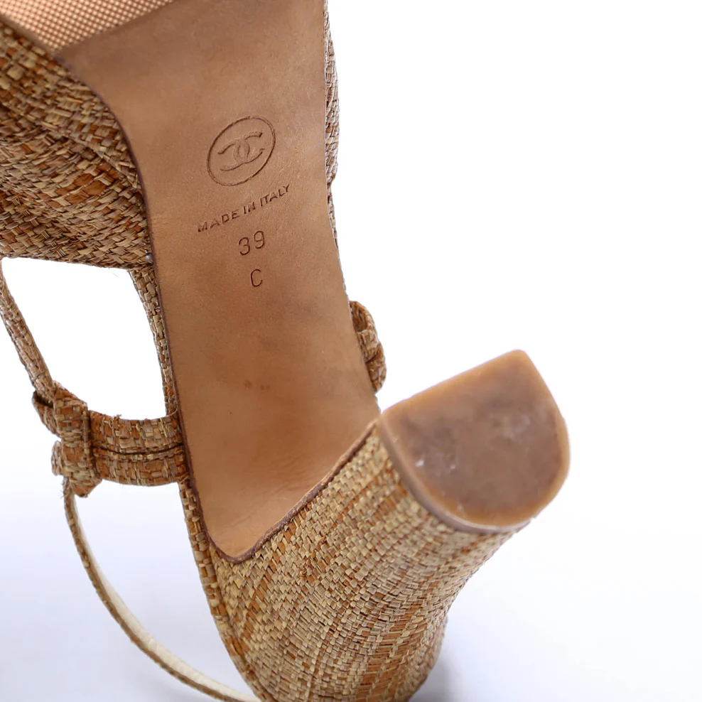 Cap Toe Raffia Slingback Pumps Size 39 - Image 7