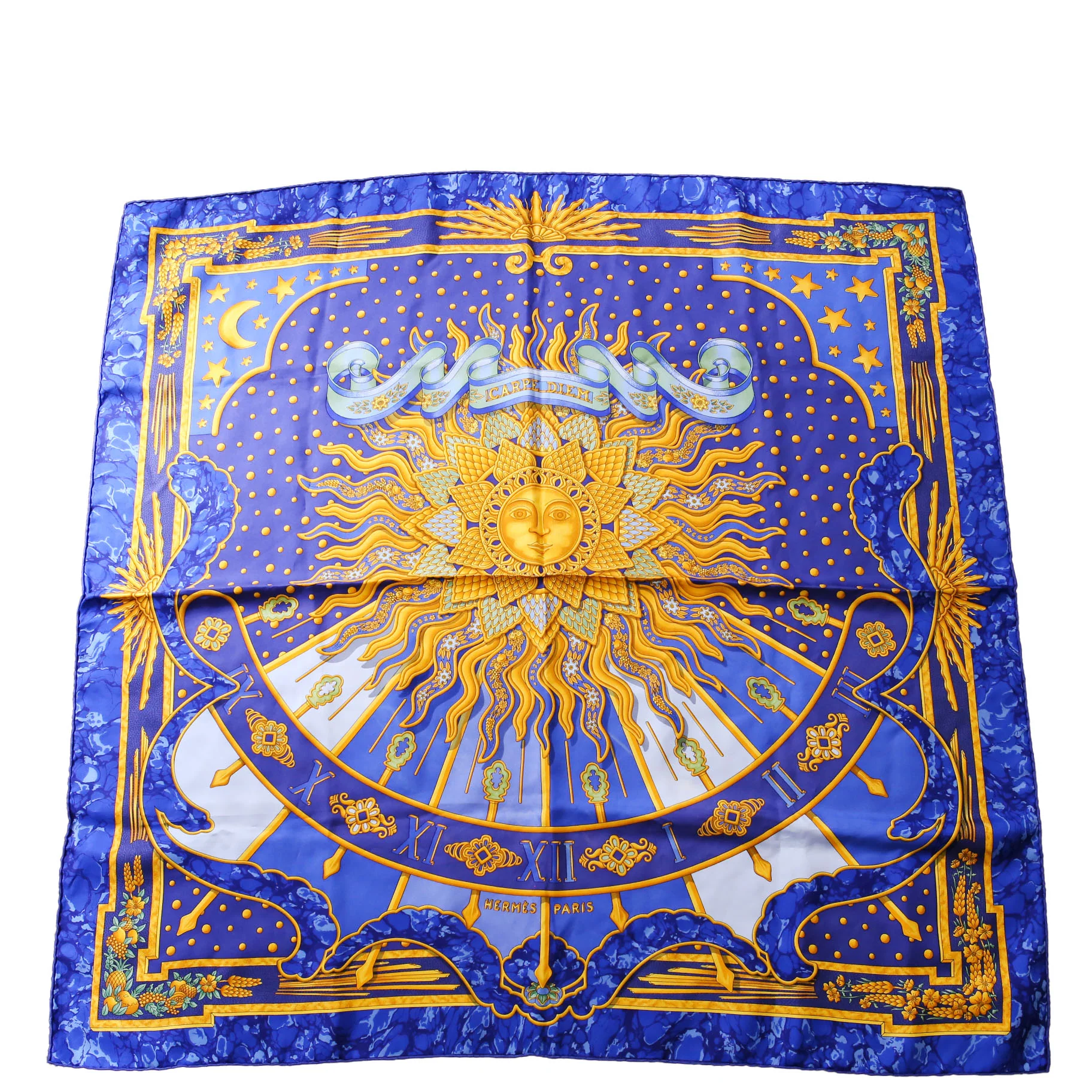 Carpe Diem Silk Scarf Blue/Gold