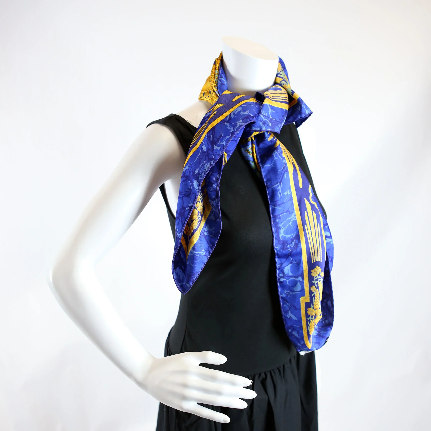 Carpe Diem Silk Scarf Blue/Gold - Image 6