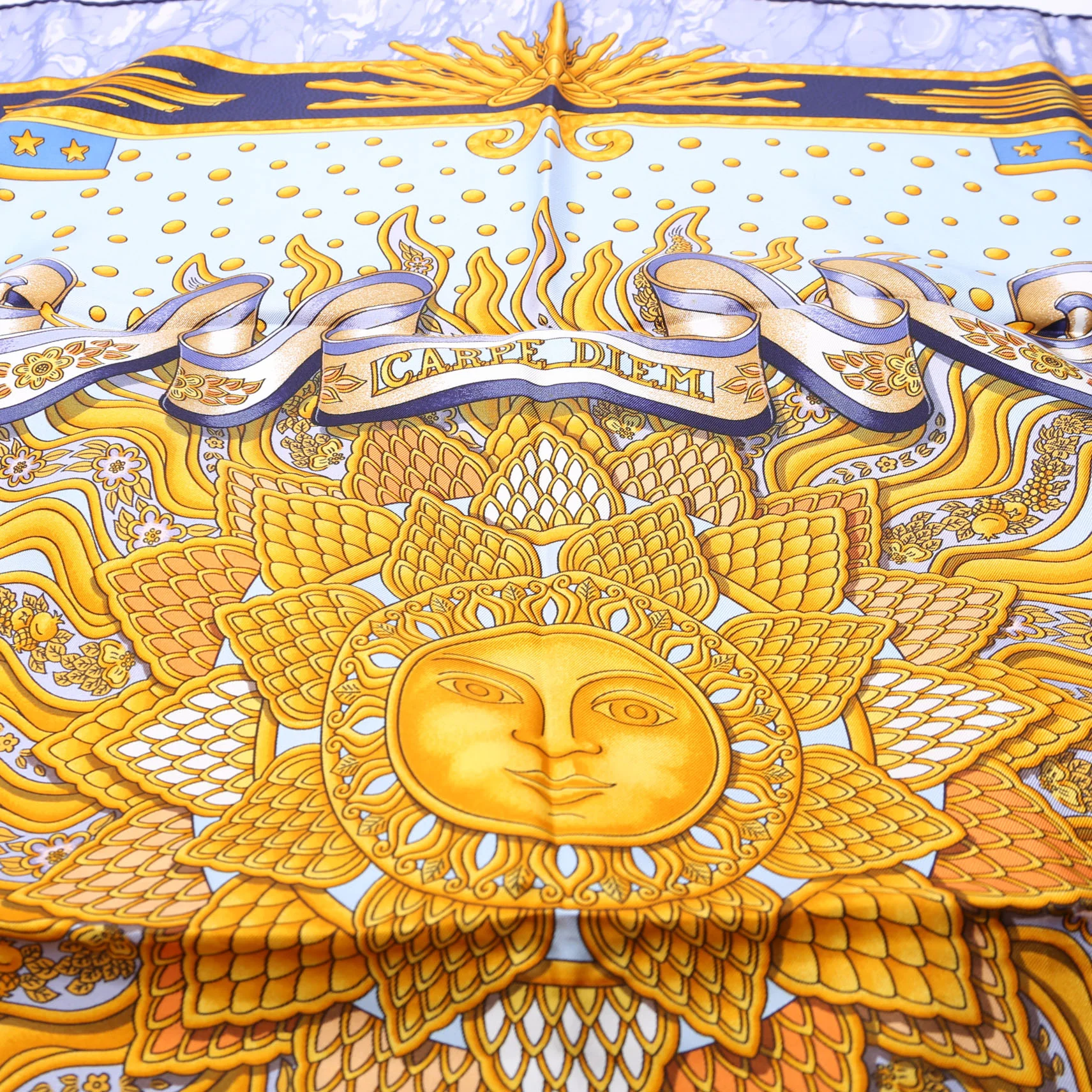 Carpe Diem Silk Scarf Blue/Multicolor - Image 6