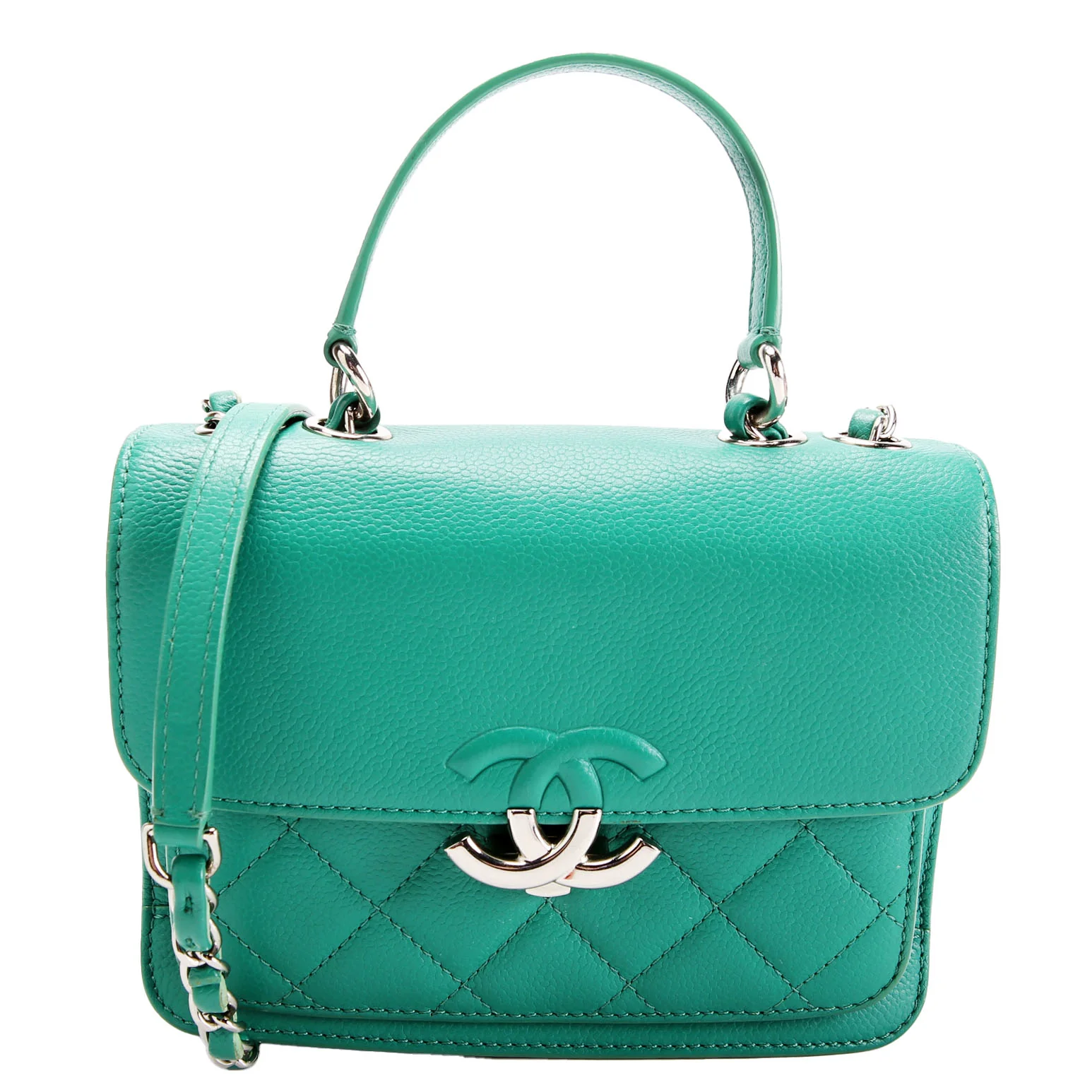 CC Box Flap Small Quilted Caviar 23M Green