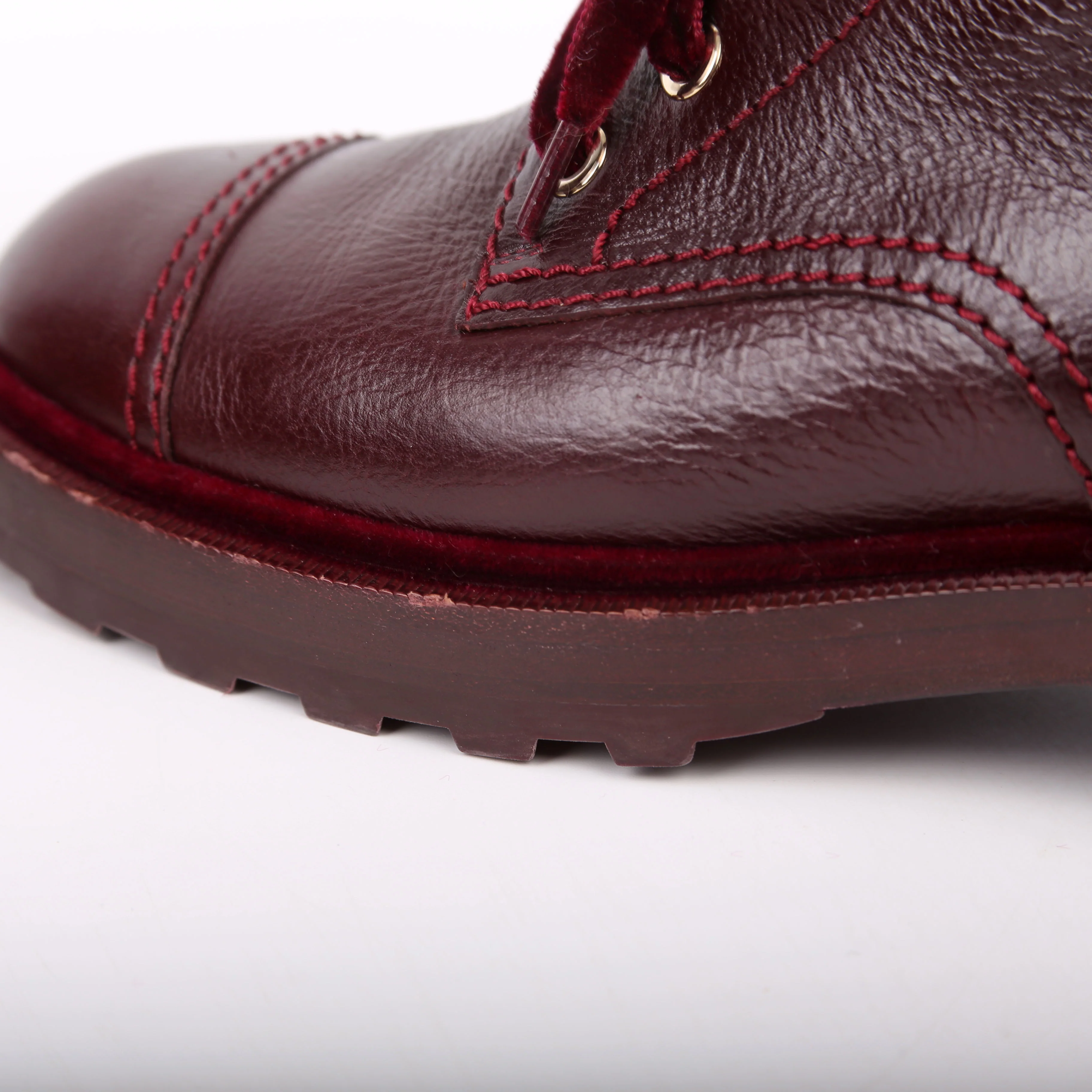 CC Calfskin/Velvet Pearl Combat Boots Size 38 Burgundy - Image 12
