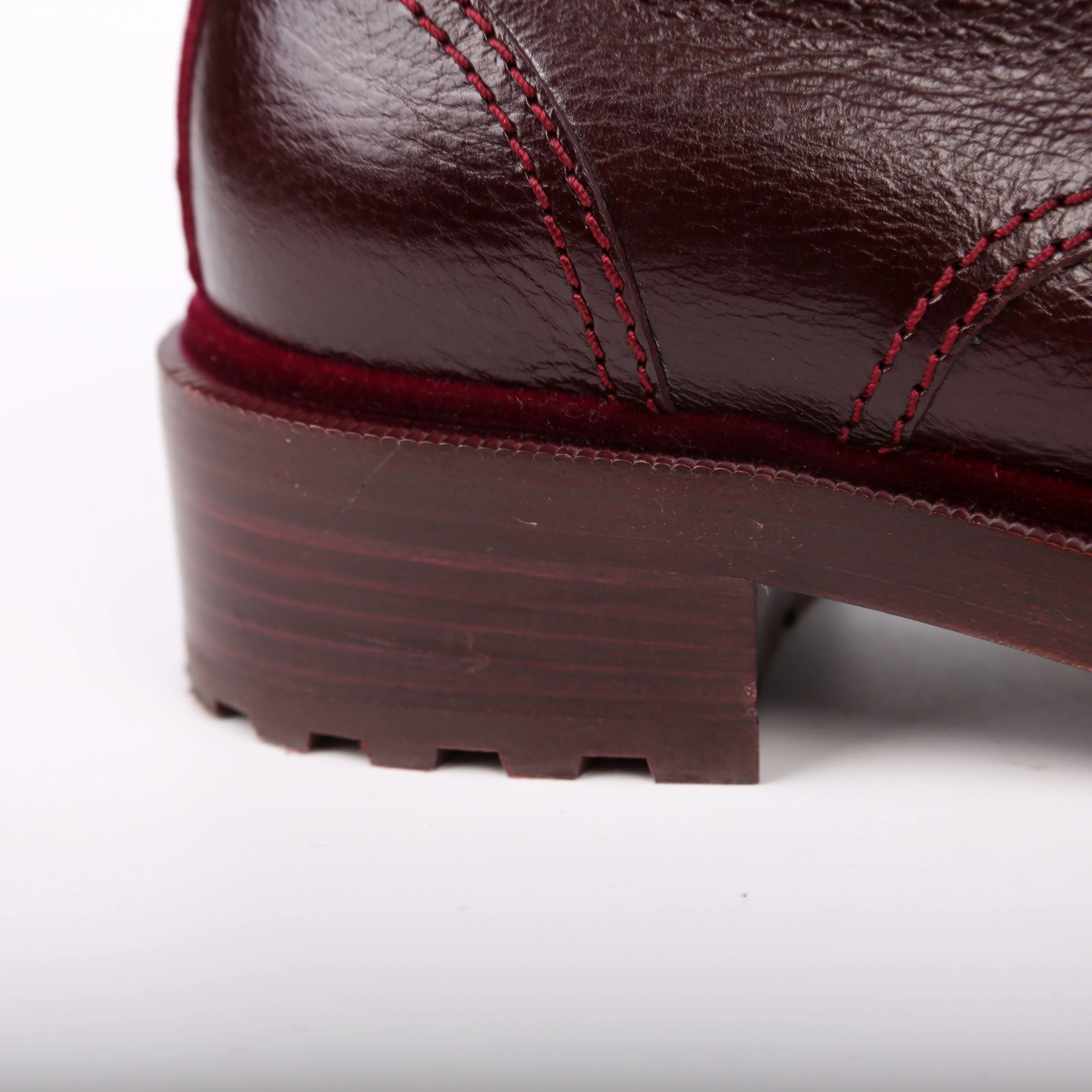 CC Calfskin/Velvet Pearl Combat Boots Size 38 Burgundy - Image 7