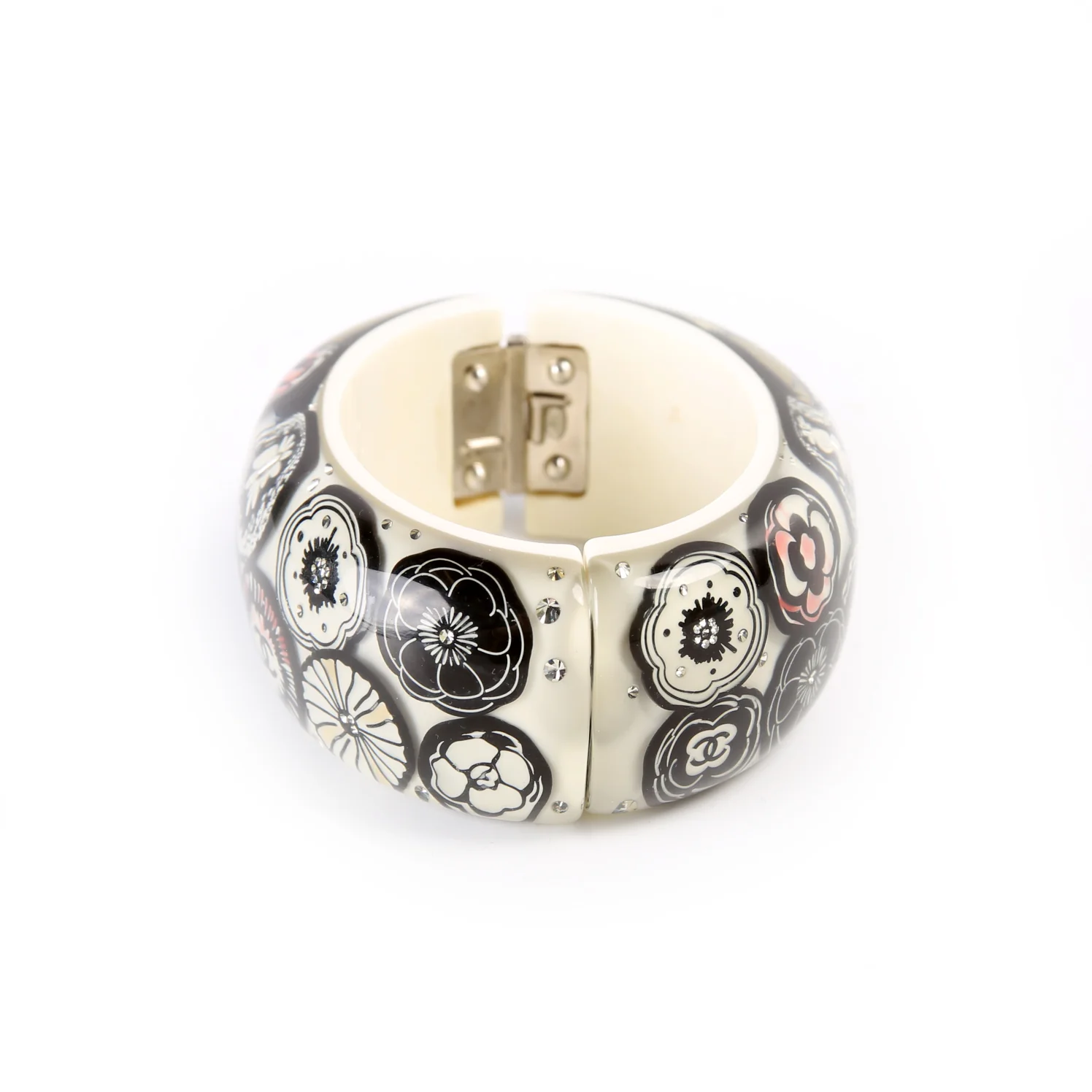 CC Camellia Flower Lucite Cuff Bracelet - Image 4