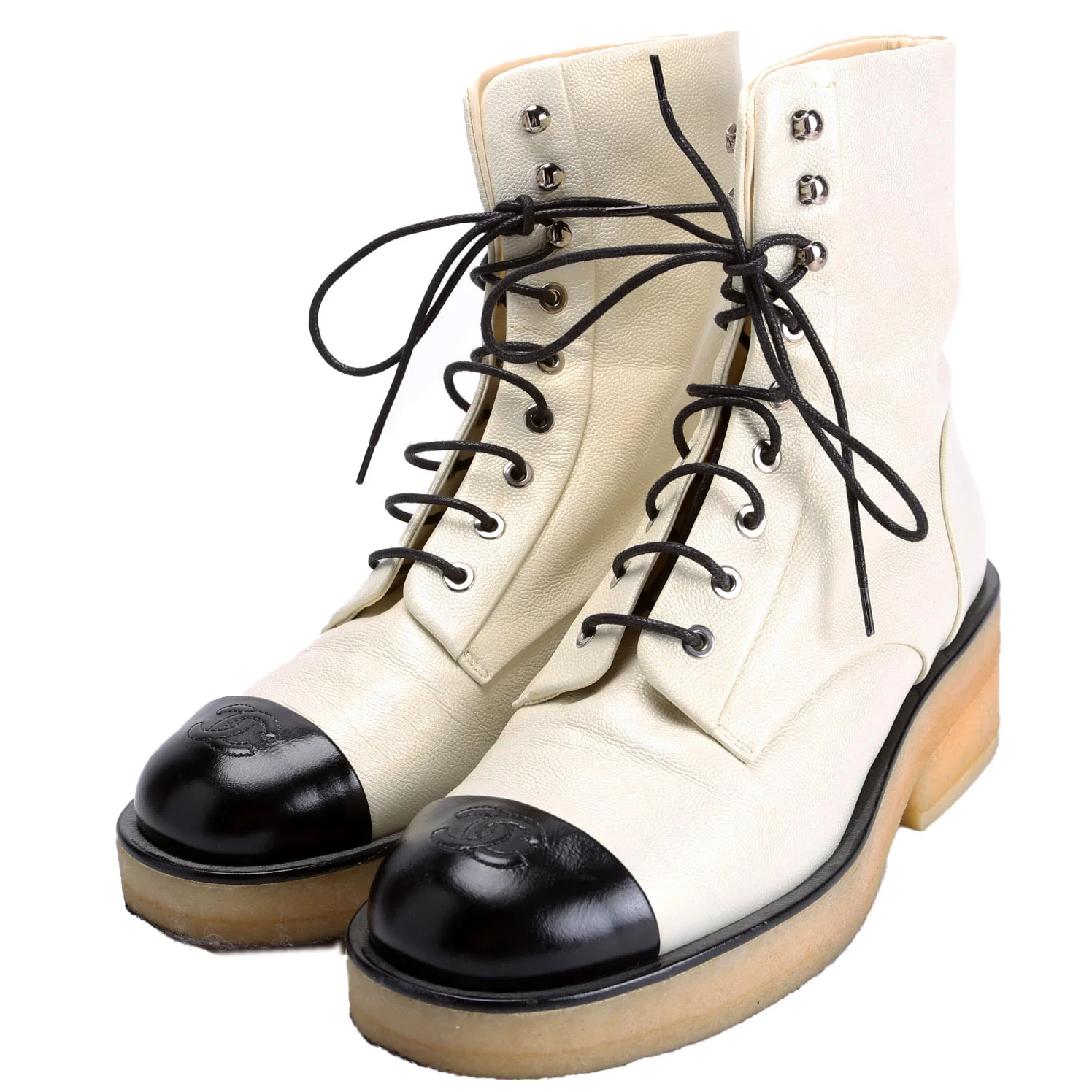 CC Cap Toe Combat Boots Size 40 Champagne/Black
