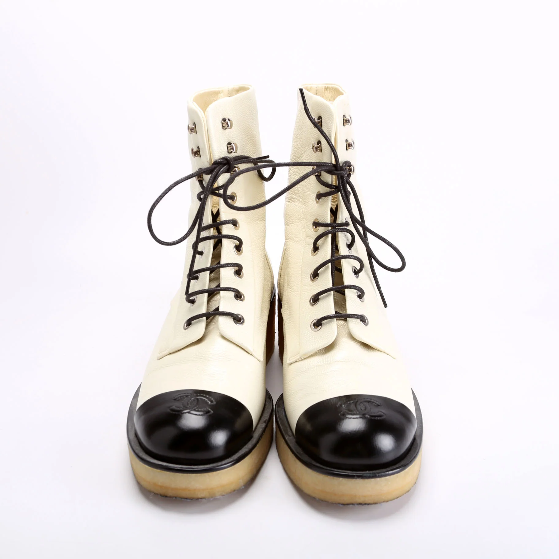 CC Cap Toe Combat Boots Size 40 Champagne/Black - Image 2