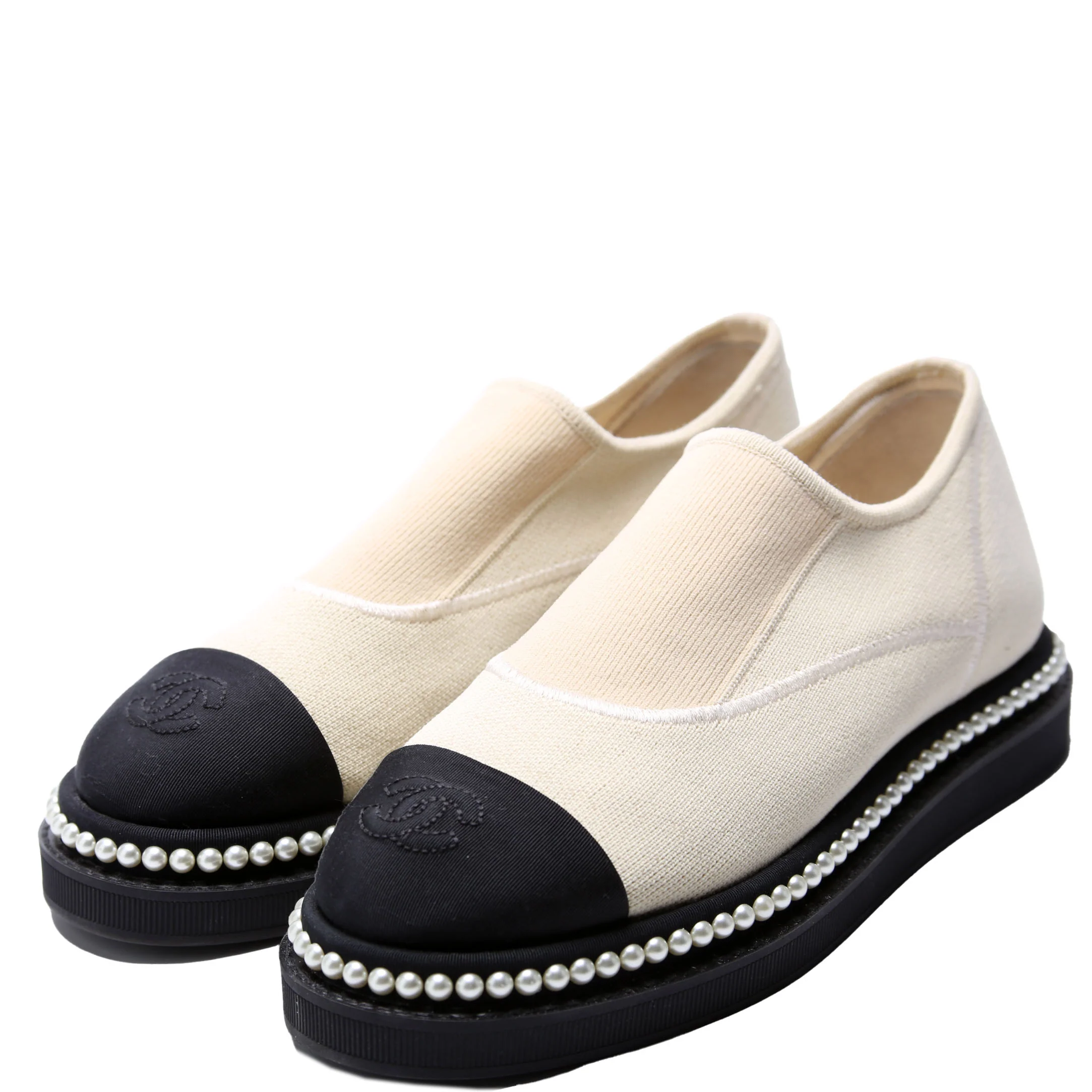 CC Cap Toe Pearl Slip-On Loafers Size 35.5 Beige/Black