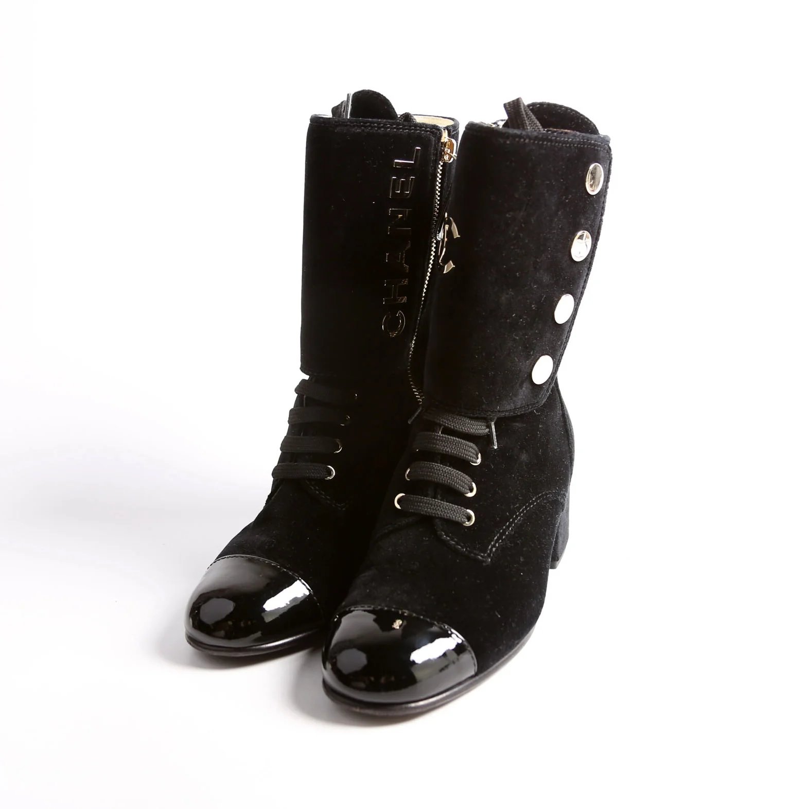 CC Cap Toe Velvet Lace-Up Boots Size 38 - Image 2