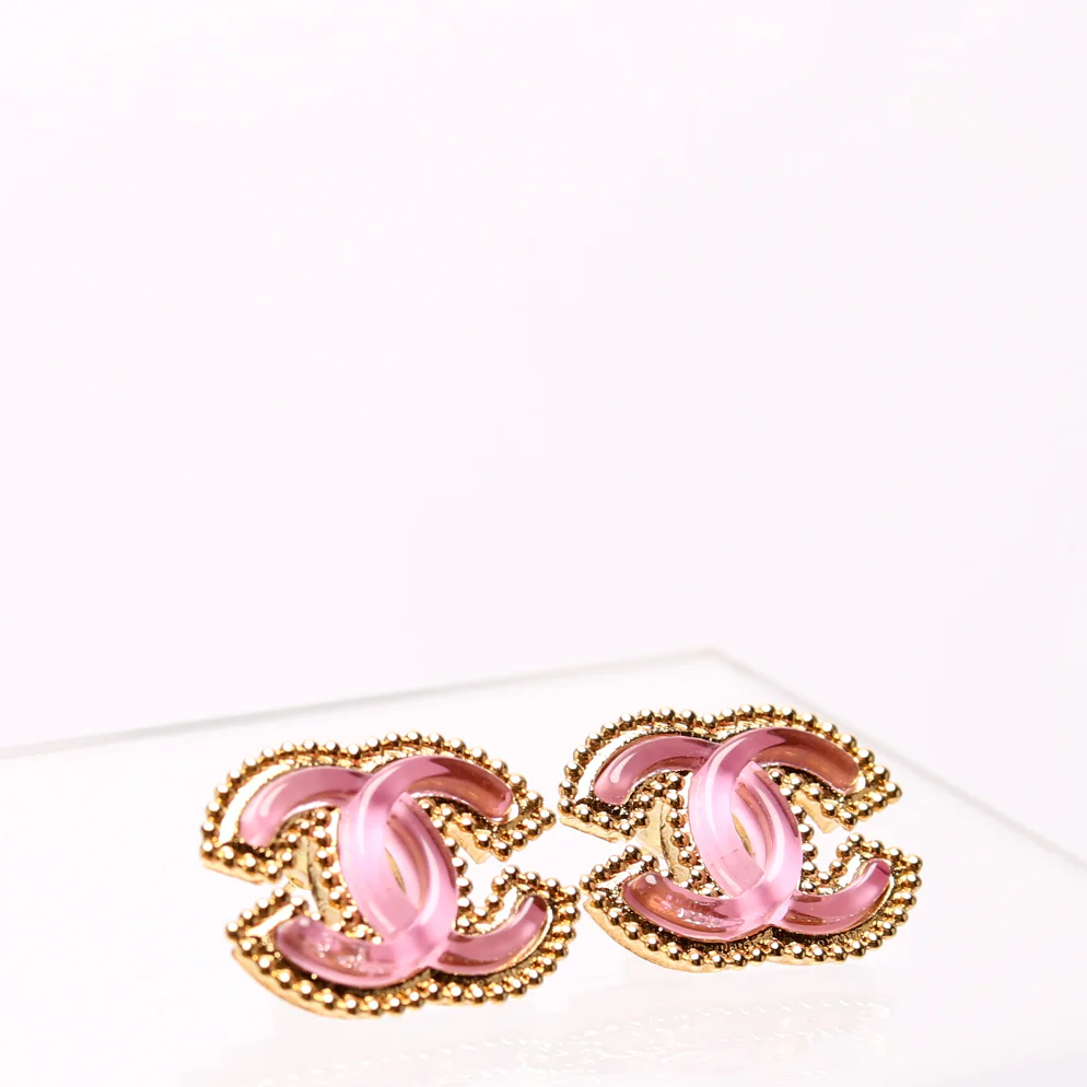 CC Crystal Chain Link Stud Earrings Gold/Purple - Image 2
