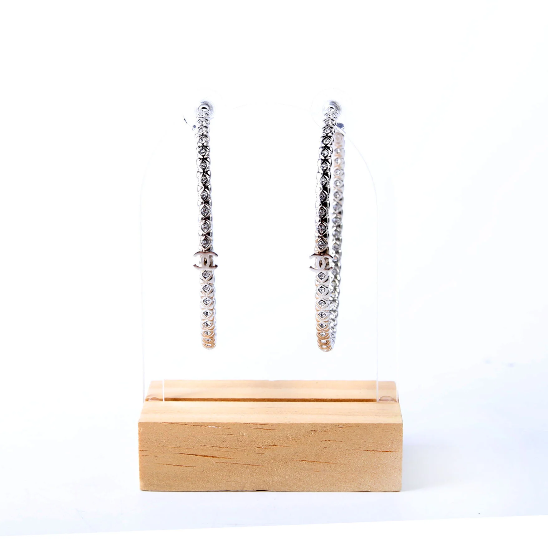 CC Crystal Large Hoop Earrings Silver - Image 2