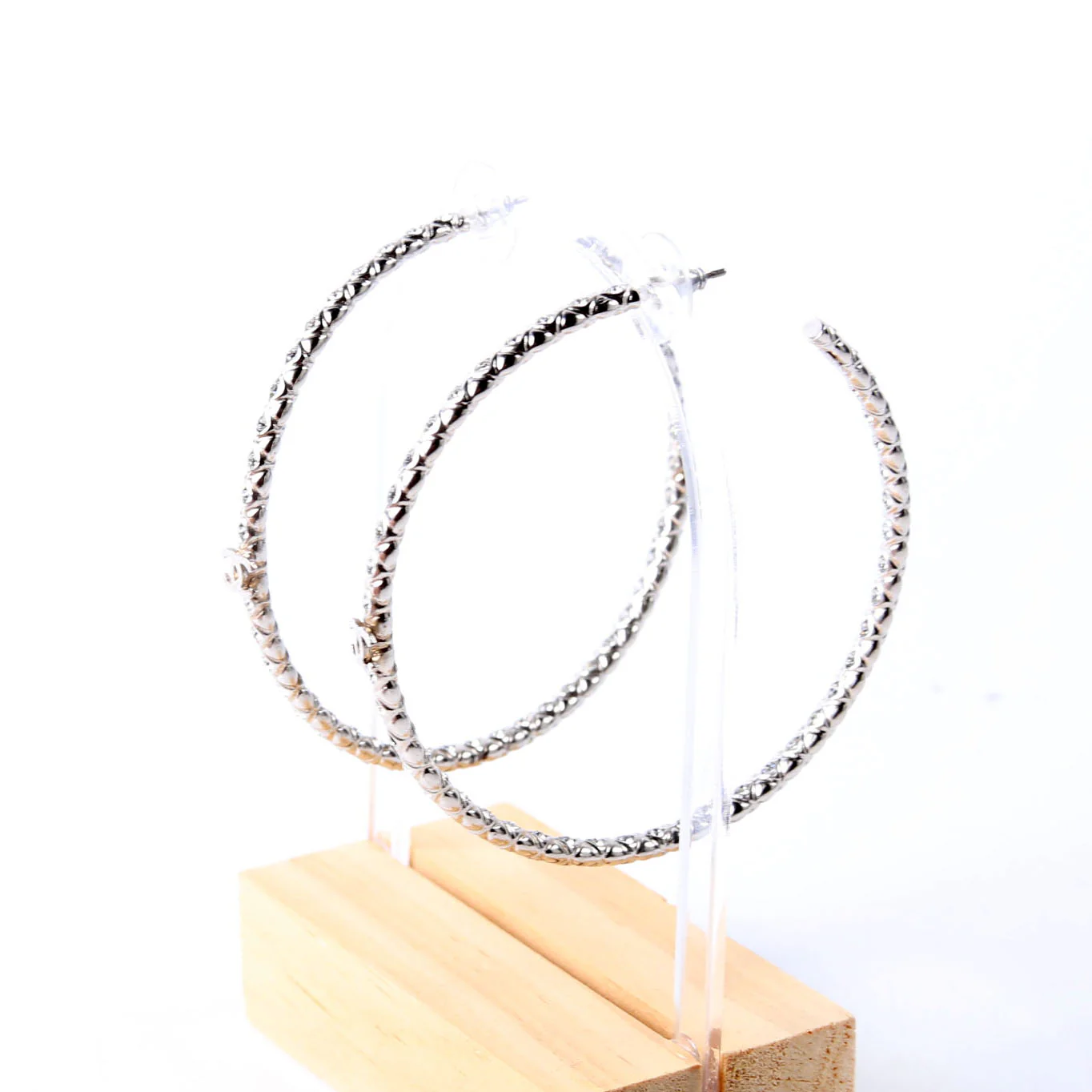 CC Crystal Large Hoop Earrings Silver - Image 3