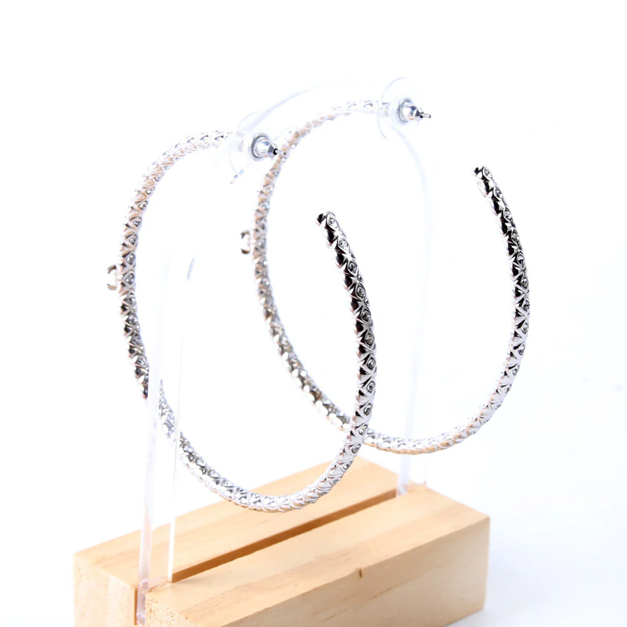 CC Crystal Large Hoop Earrings Silver - Image 4